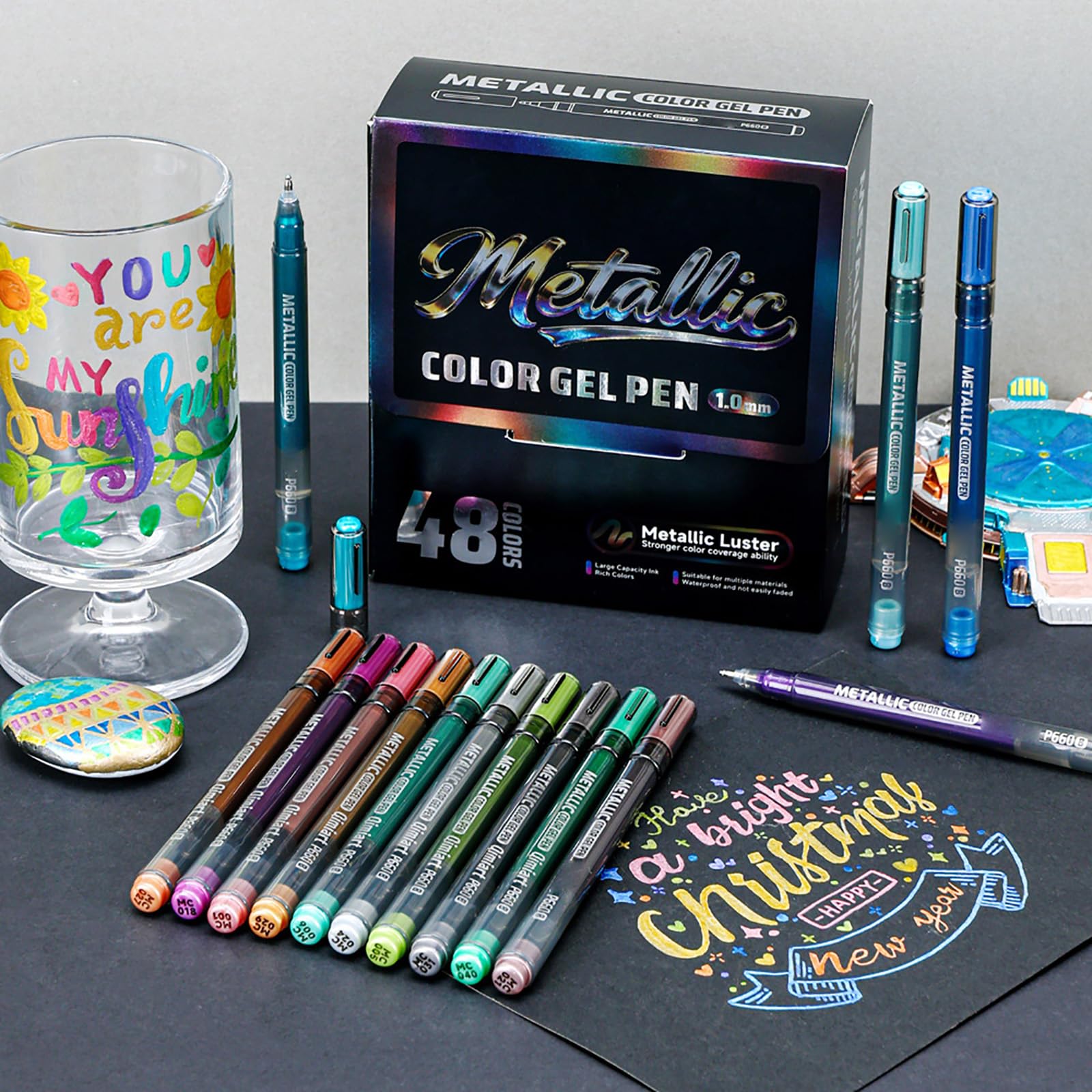 Greabuy Penna gel acrilica professionale 48 colori metallizzati penna gel per artisti, studenti, bambini, creazione di biglietti da disegno, appunti prendendo sicuro pennarelli ad acquerello