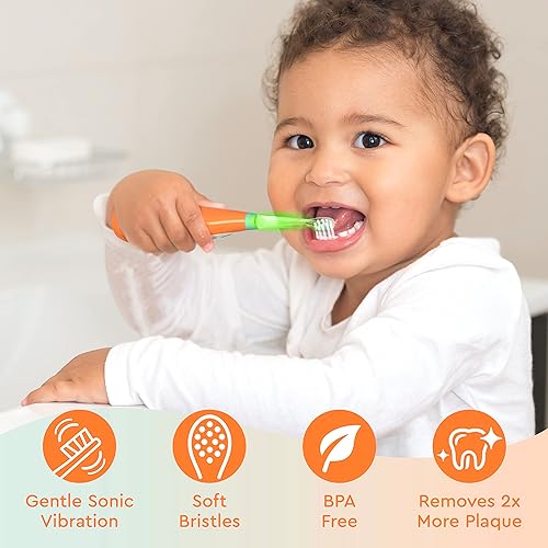 Miniatura 4 de Brusheez Cepillo de dientes sónico para niños pequeños, cepillo de dientes seguro y suave para edades de 1 a 3 años con temporizador integrado