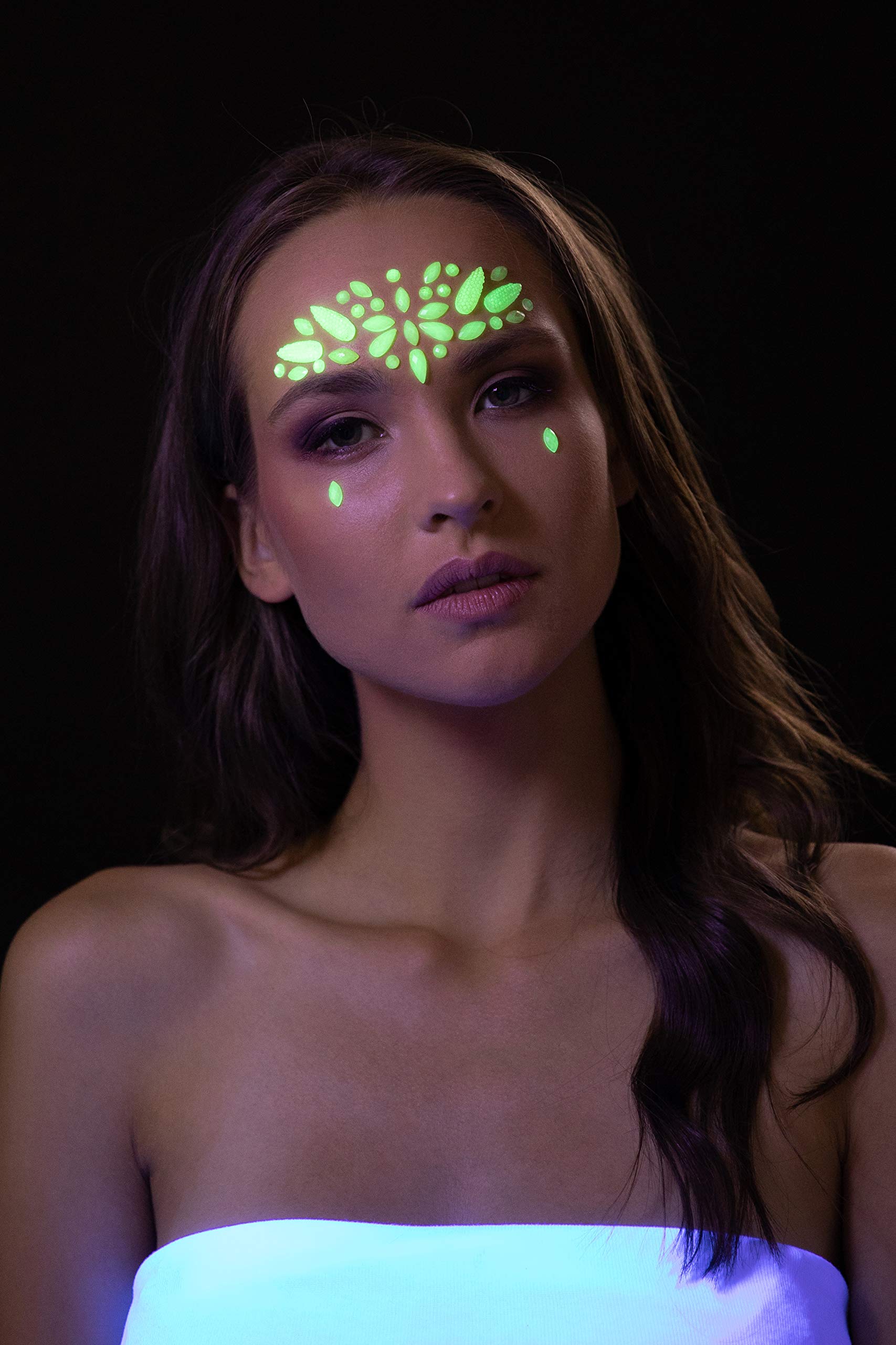 Glow in the Dark Face Jewels by Moon Glow, Festival Face Body Gems, Crystal Make up Eye Glitter Stickers - Image 4