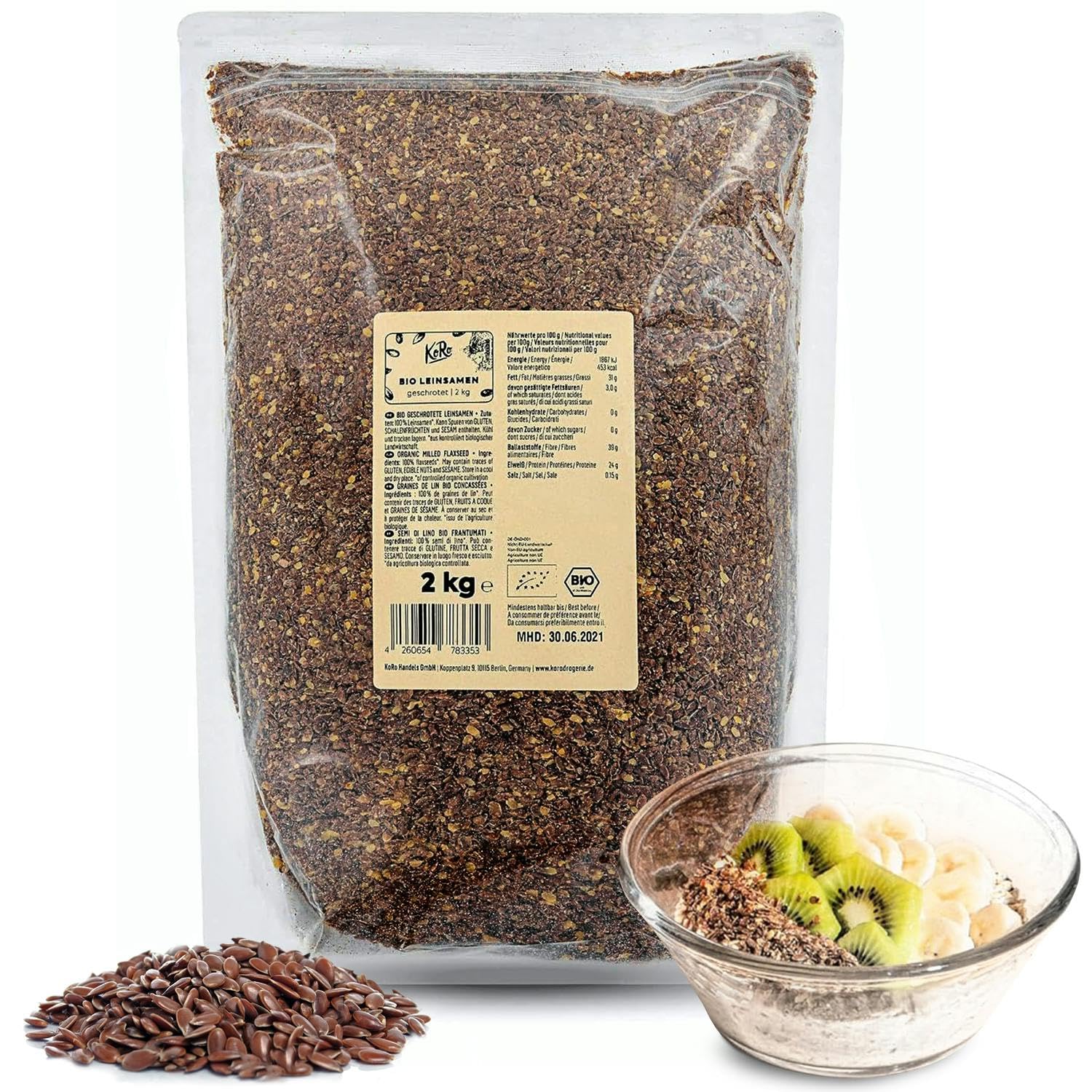 KoRo - Semi di lino macinati bio 2 kg - Formato convenienza - Senza additivi - In ricette o come topping - Bio e vegan
