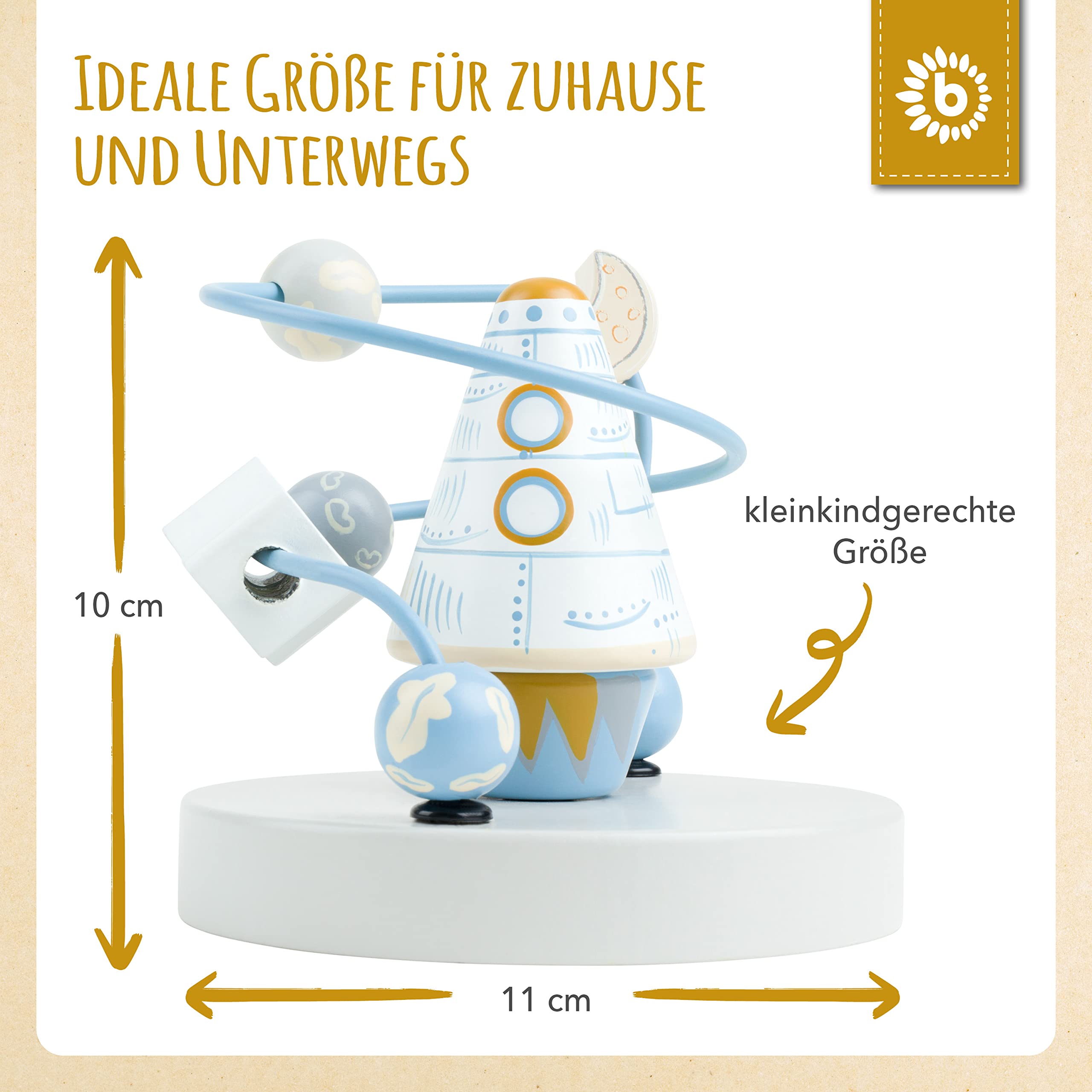 Bieco Motorikschleife Rakete | Motorikspielzeug ab 1 Jahr | Niedliches Labyrinth Spiel in Raketen Design | Motorikspielzeug Baby in frischen Farben | Holzspielzeug Baby | Lernspielzeug aus Holz