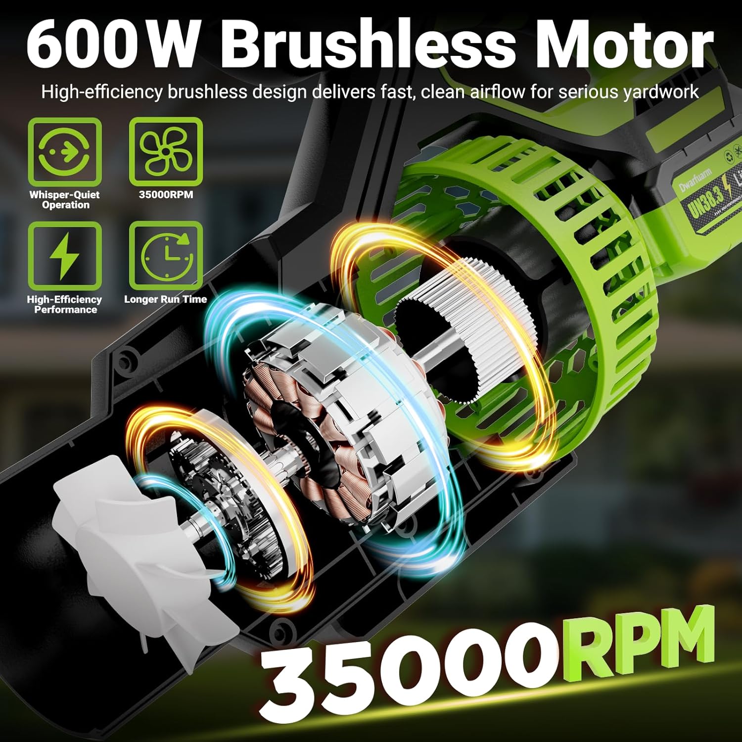 Cordless Leaf Blower with 715 CFM, 35,000 RPM Brushless Motor, Lightweight Electric Blower with LCD & 3-Speed Modes, Battery Powered with 2×4.0Ah Batteries & Charger for Lawn Care, Yard, Patio & Car - Image 3