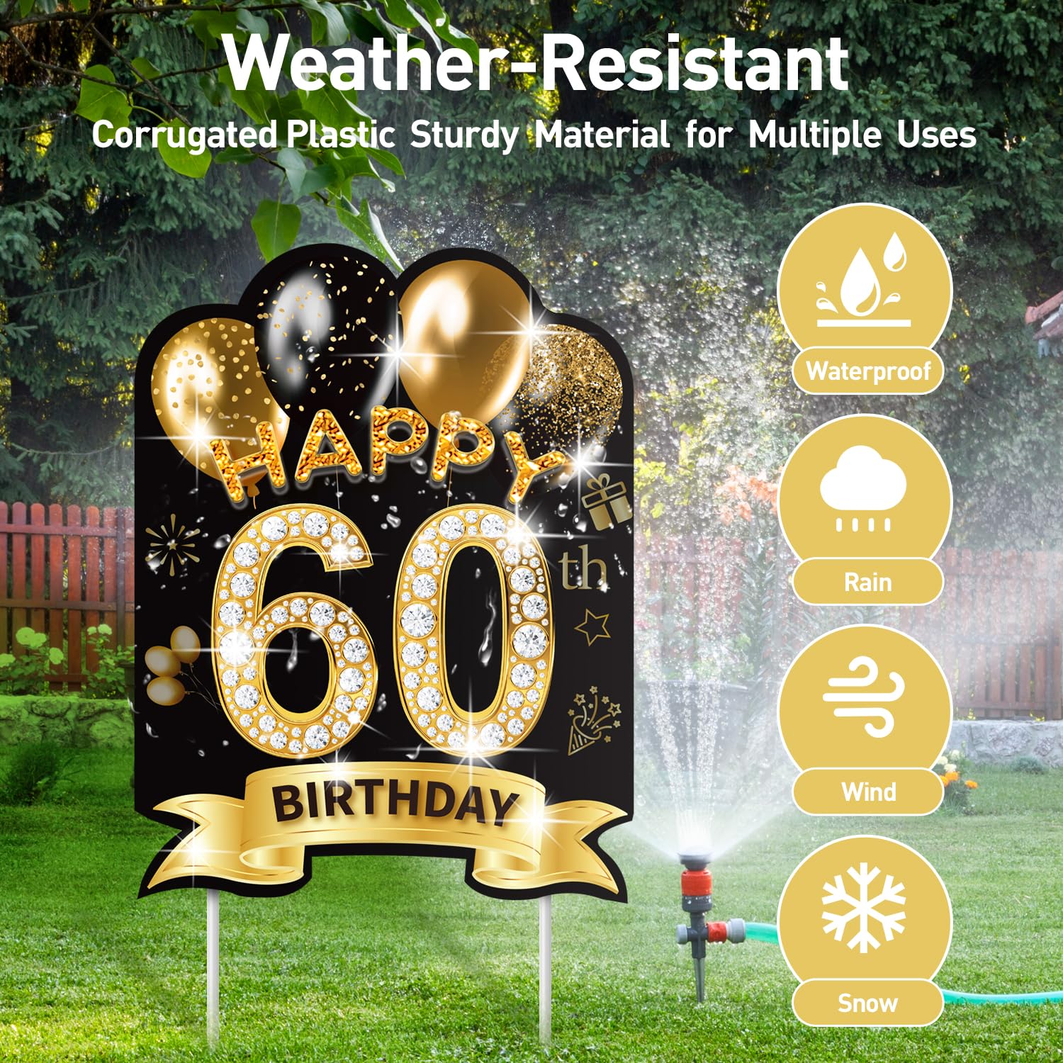 Gartenschild Zum 21. Geburtstag – 7-teiliges Set, Schwarz-gold, Mit Heringen, Für Rasen & Hof-Dekoration