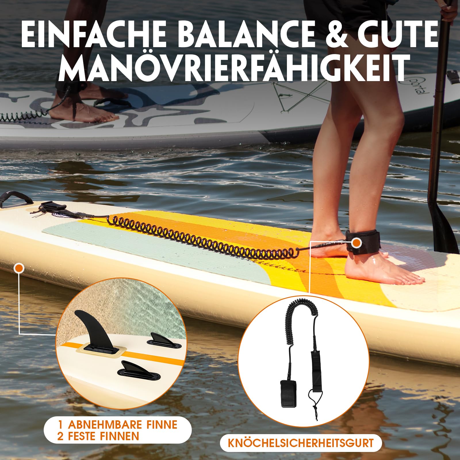 Portal Stand Up Paddle Board, 10'6x33x6 Aufblasbare Paddle Boards mit SUP-Zubehör inklusive Tragetasche, Handpumpe, Paddel, Leine, Flosse, Reparaturset, wasserdichte Handyhülle