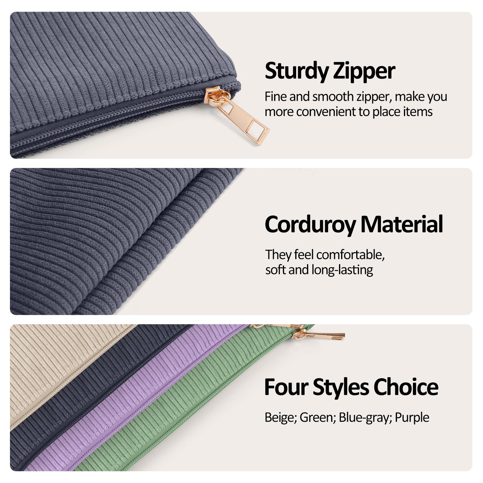 MAGEFY Makeup Bag 2Pcs Small Makeup Bag for Purse Travel Cosmetic Bag Corduroy Makeup Pouch Portable Versatile Zipper Make up Bag for Womem Grey - Image 3