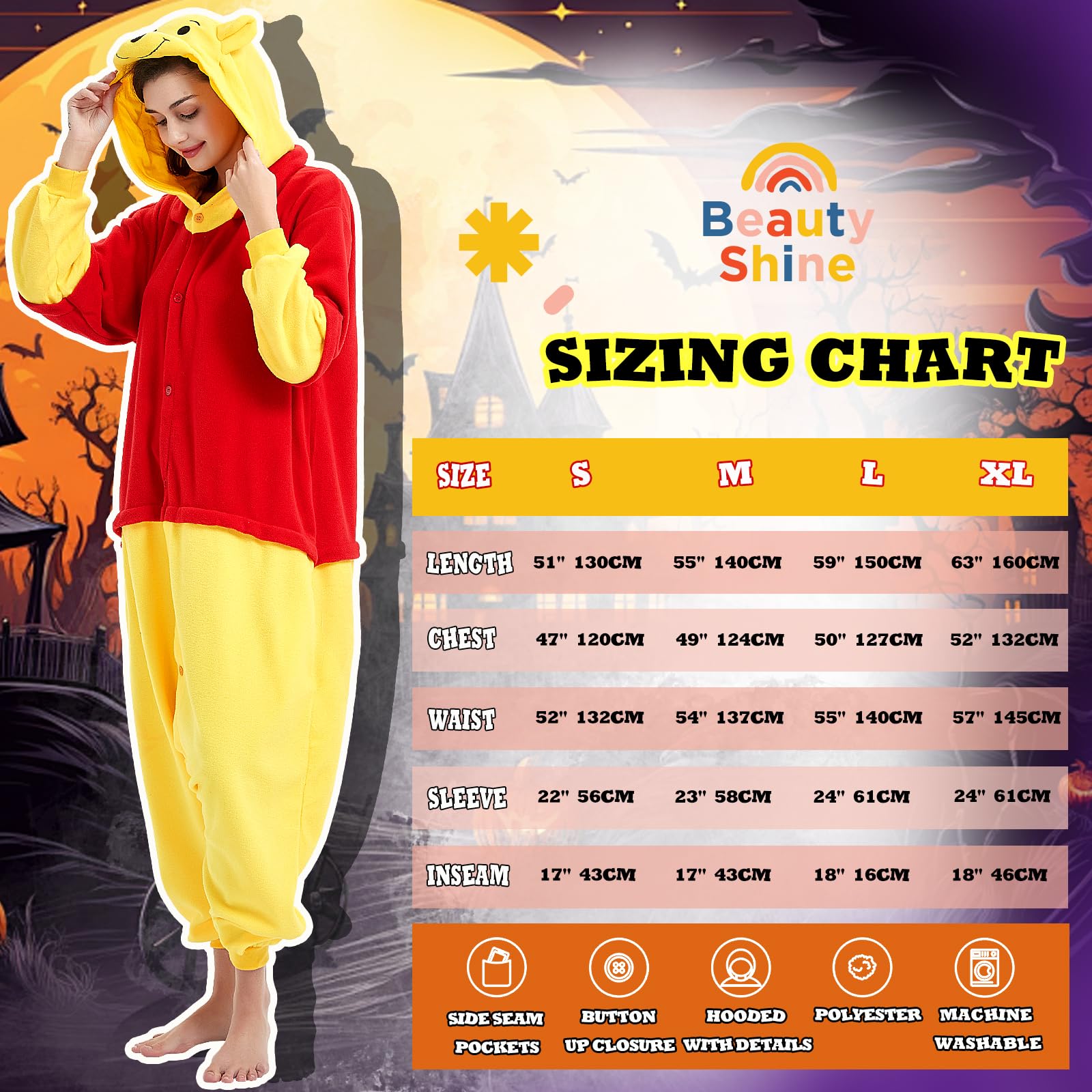 Beauty Shine Unisex Adult Onesie One Piece Pajamas Cosplay Cartoon Costume Halloween Christmas Sleepwear Jumpsuit Homewear: Medium Winnie the Pooh