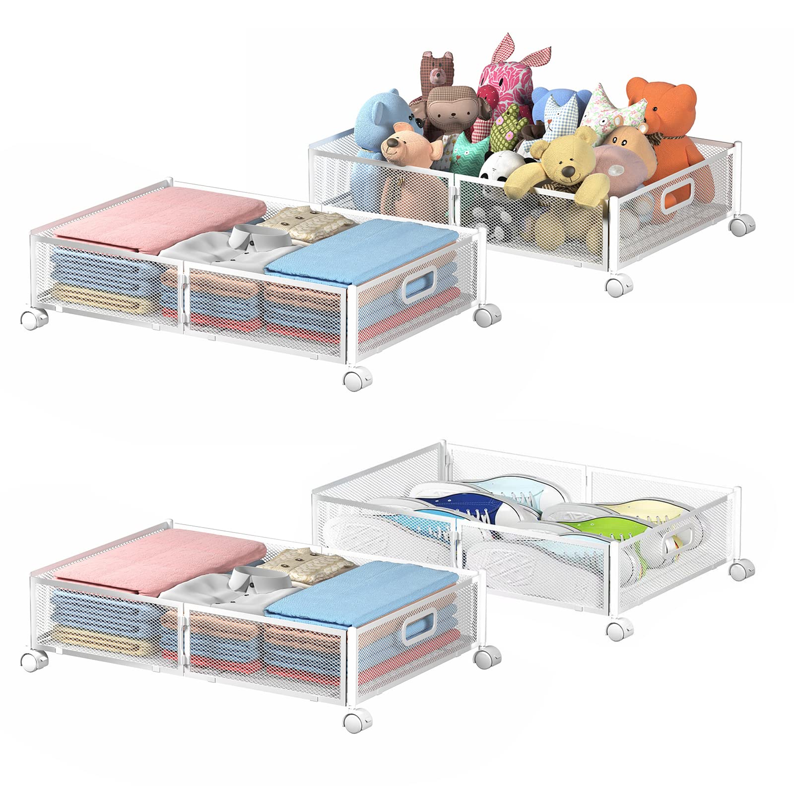 Photo 1 of [Bottom floor rack is missing on all four.] Uyokcnie Under Bed Storage Containers, Under Bed Shoe Storage With Wheels, Foldable Bedroom Storage Organization with Handles, Under Bed Storage Bins Drawer For Clothes, Blankets And Shoes, Bedding