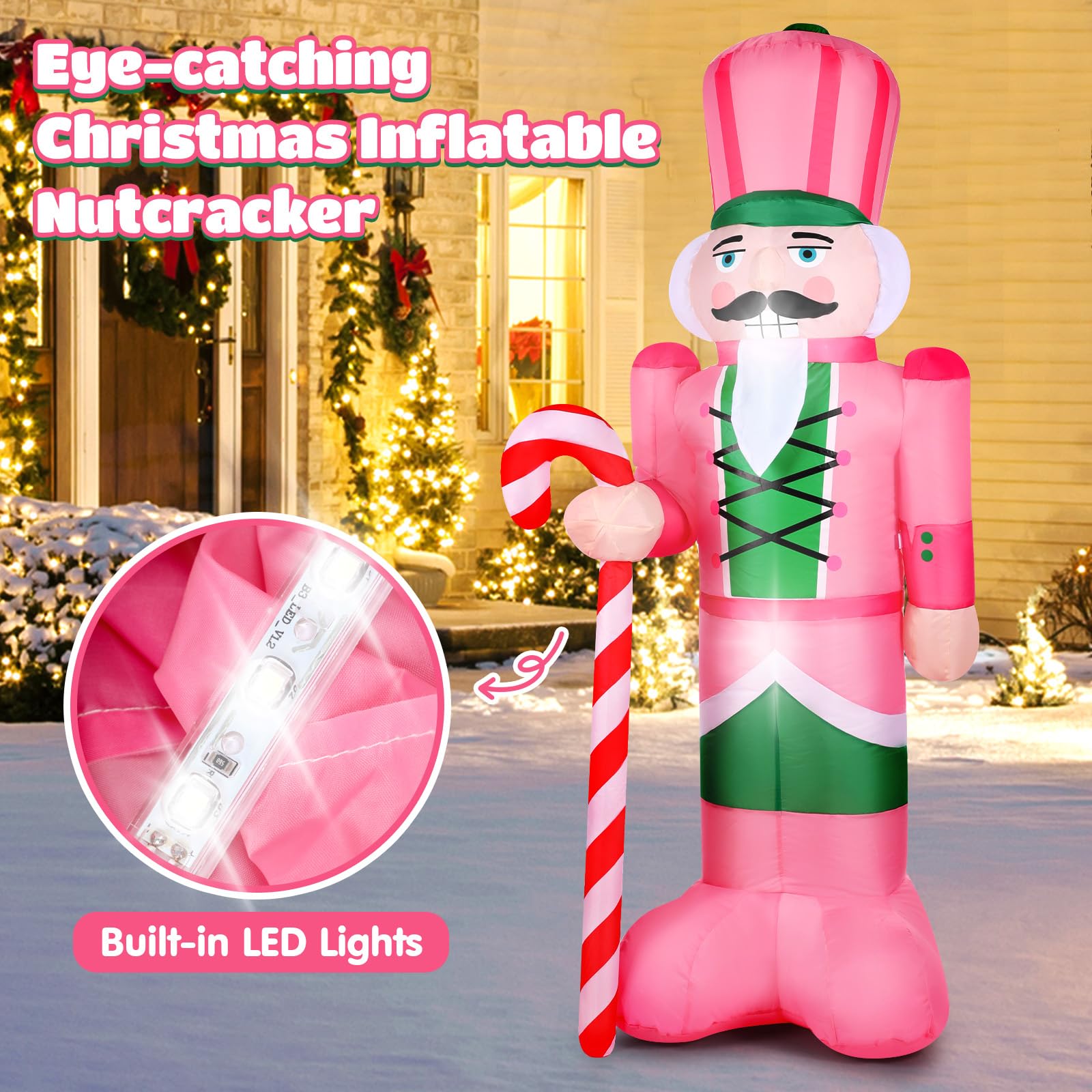 Kitticcino 5.6FT Inflatable Outdoor Decorations Blow Up Pink Christmas Tree with Santa Star Colorful Candy Built-in LED Lights Xmas Yard Garden Lawn Outdoor Indoor Holiday Party Decor: Nutcracker