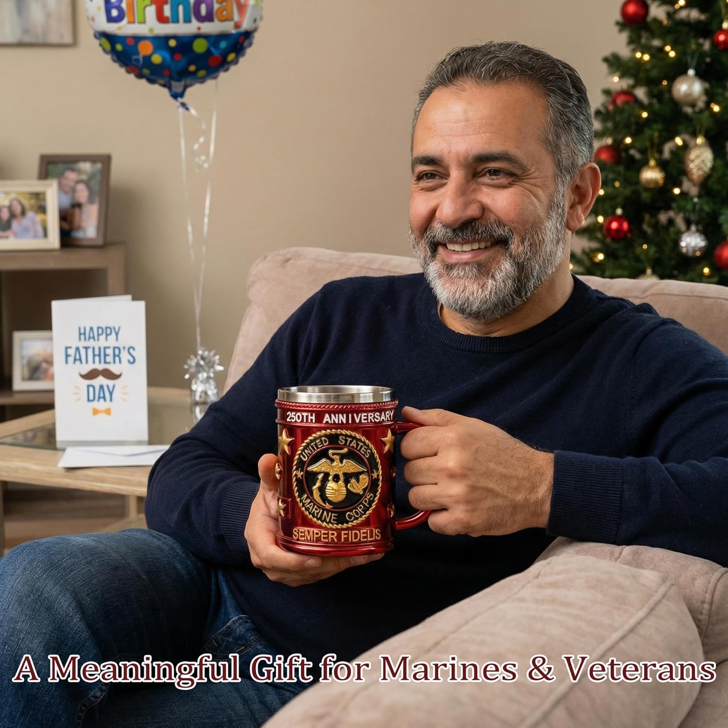 Metal Heavy Marine Corps Coffee Mug, USMC Anniversary 15oz Mug, Stainless Steel Army Mug, Veteran Gift & Military Collectible