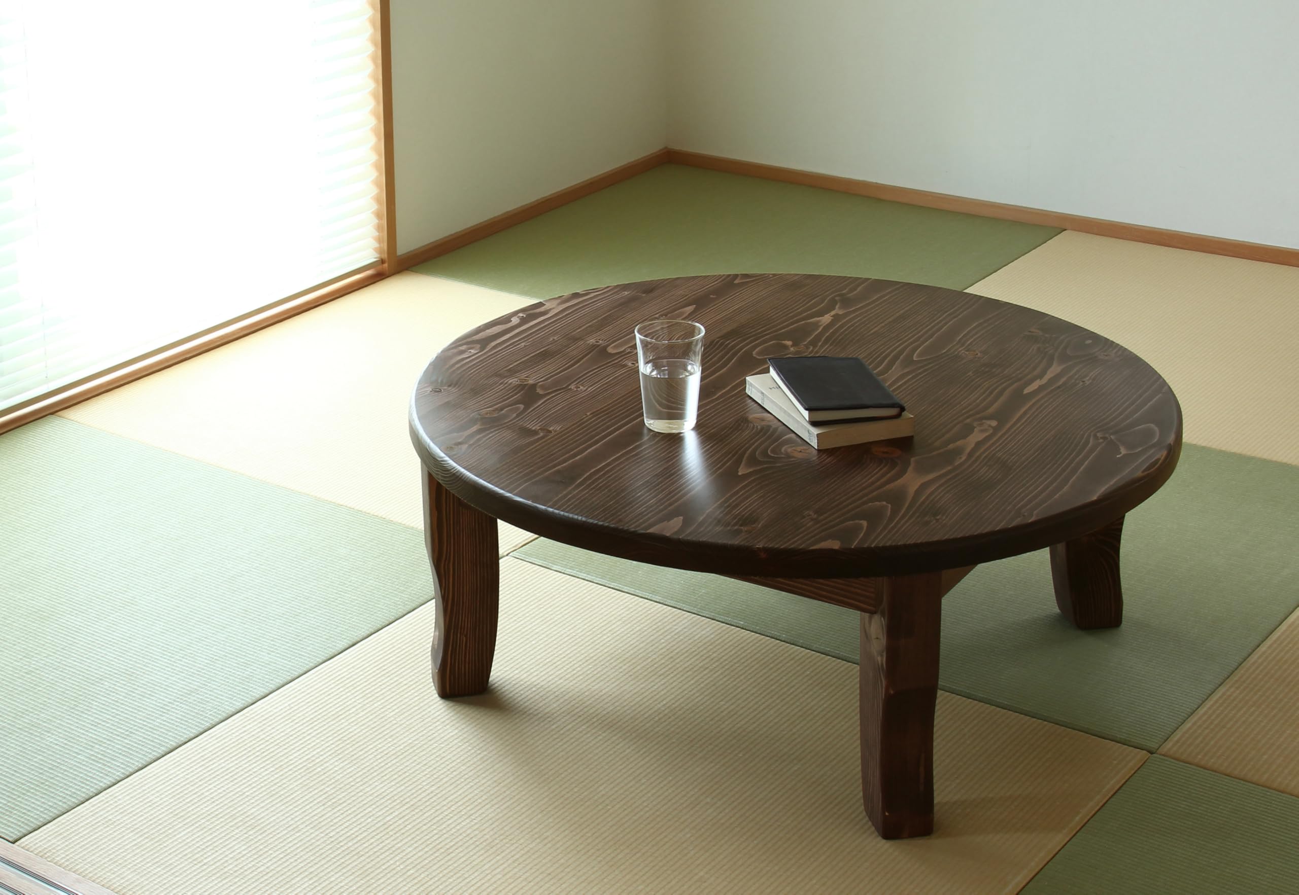 Amazon｜家具の里 ちゃぶ台 (90cm / 円形) 折りたたみ式 (ダーク