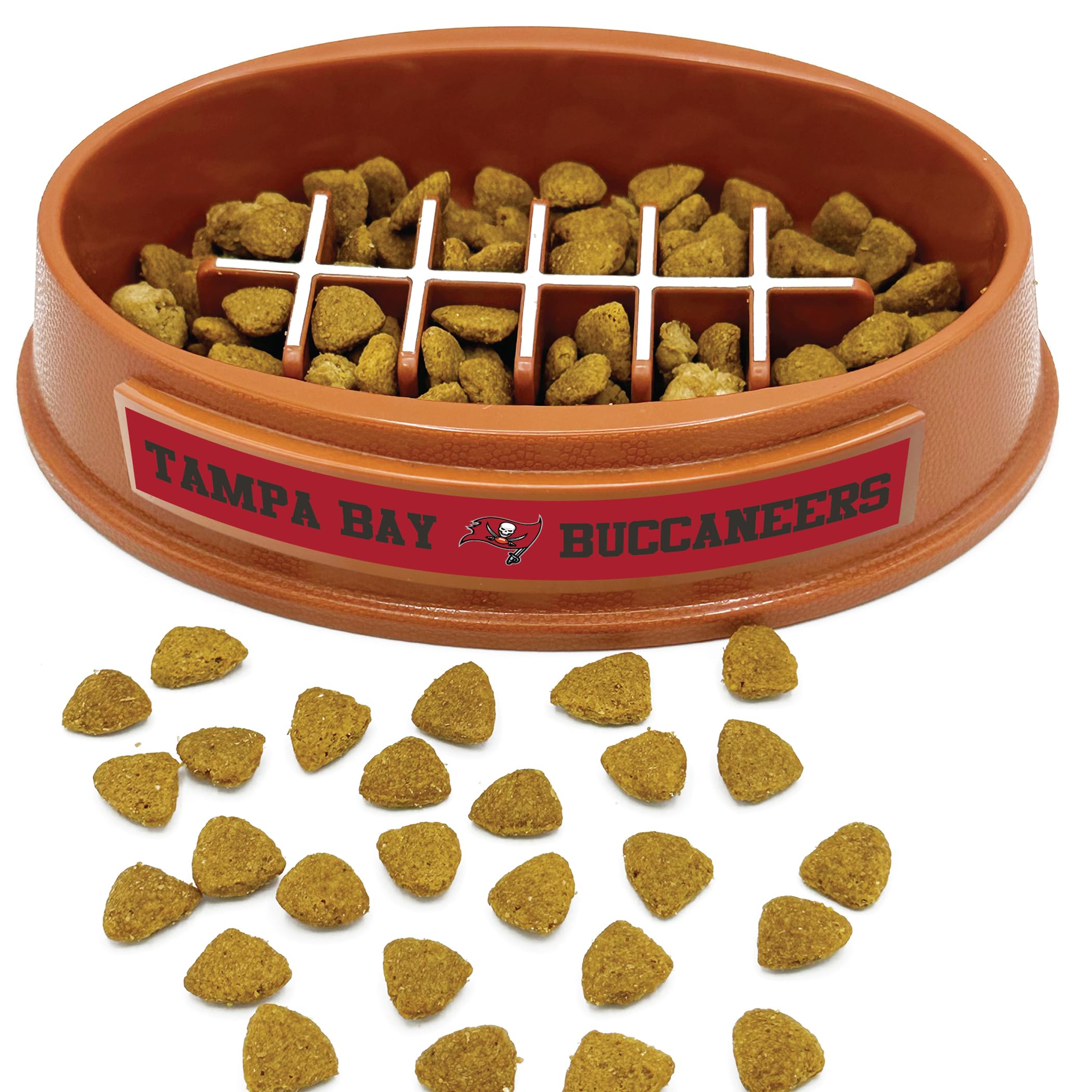NFL Super-Bowl Tampa Bay Buccaneers Slow Feeder Dog &amp; Cat Bowl. Football Design for Healthy Digestion. Non-Slip for Large &amp; Small Pets