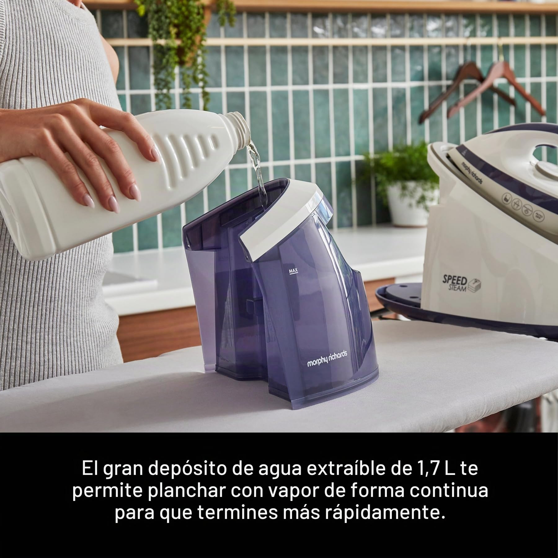 Morphy Richards 333202 velocidad generador de vapor hierro suela de cerámica, ligero y rápido, verde azulado