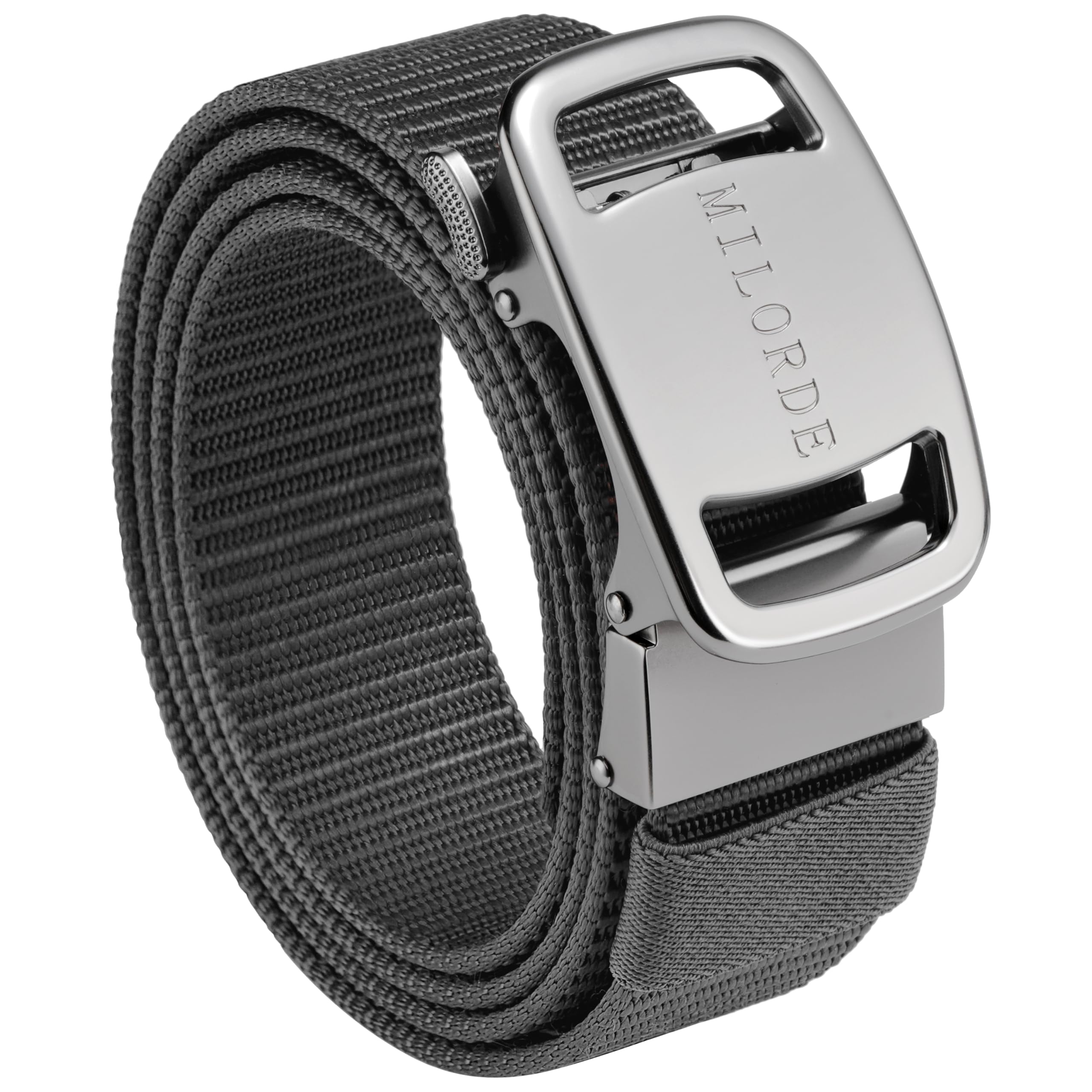Milorde Men's Ratchet Nylon Web, 35MM, Tactical Work Belt with Automatic Buckle Quick Release, Full Adjustable (Tank-Grey,130cm)