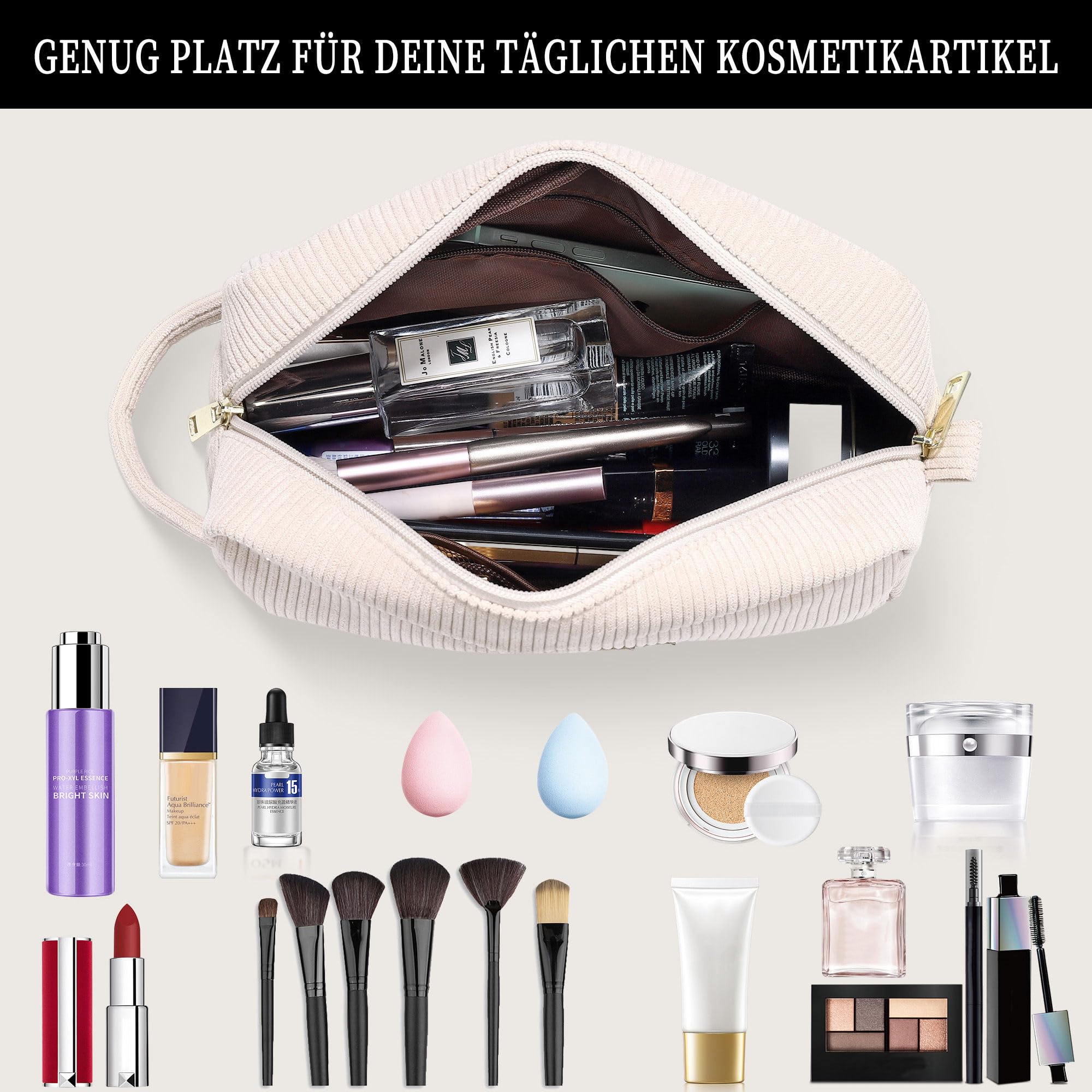 YOOLIFE Geburtstagsgeschenk Mädchen 3 4 5 6 7 8 9 10 11 12 13 14 Jahre, Kosmetiktasche Kulturbeutel Kulturtasche Make up Tasche Schminktasche Travel Bag Waschtasche Geschenk für Kinder Damen, Beige L