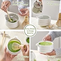 Vista 4 de Matcha Whisk Set, Japanese Tea Set (5pcs) includes Matcha Bowl with Spout (19 oz), Bamboo Whisk and Matcha Scoop, Whisk Holder, Stainless Steel