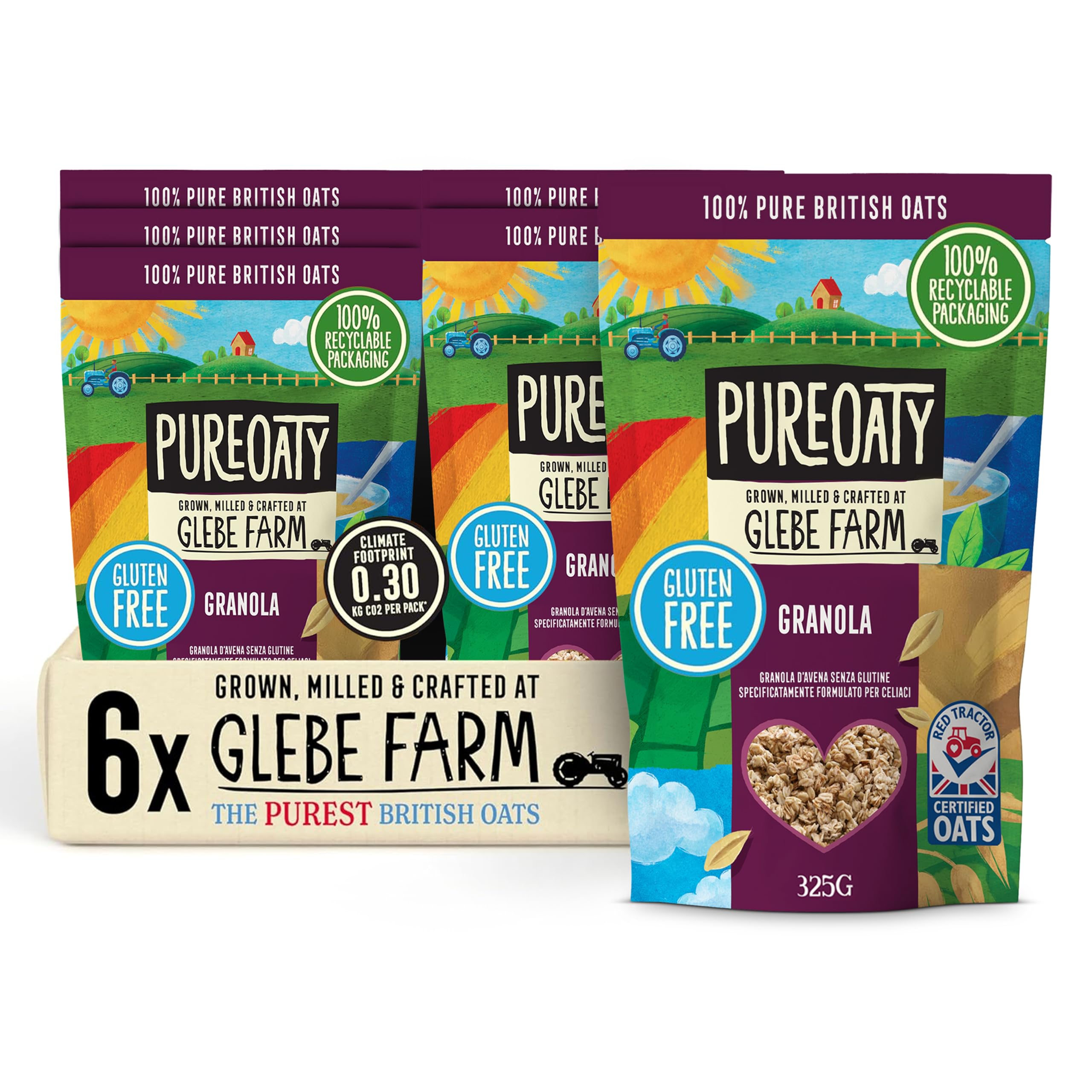 Oat Granola 6PK Gluten Free Healthy Wholegrain Oats Can Help Lower Cholesterol, 100% British Oats, High In Fibre, Delicious Granola Cereal, Protein Cereal With Honey, 6x 325g