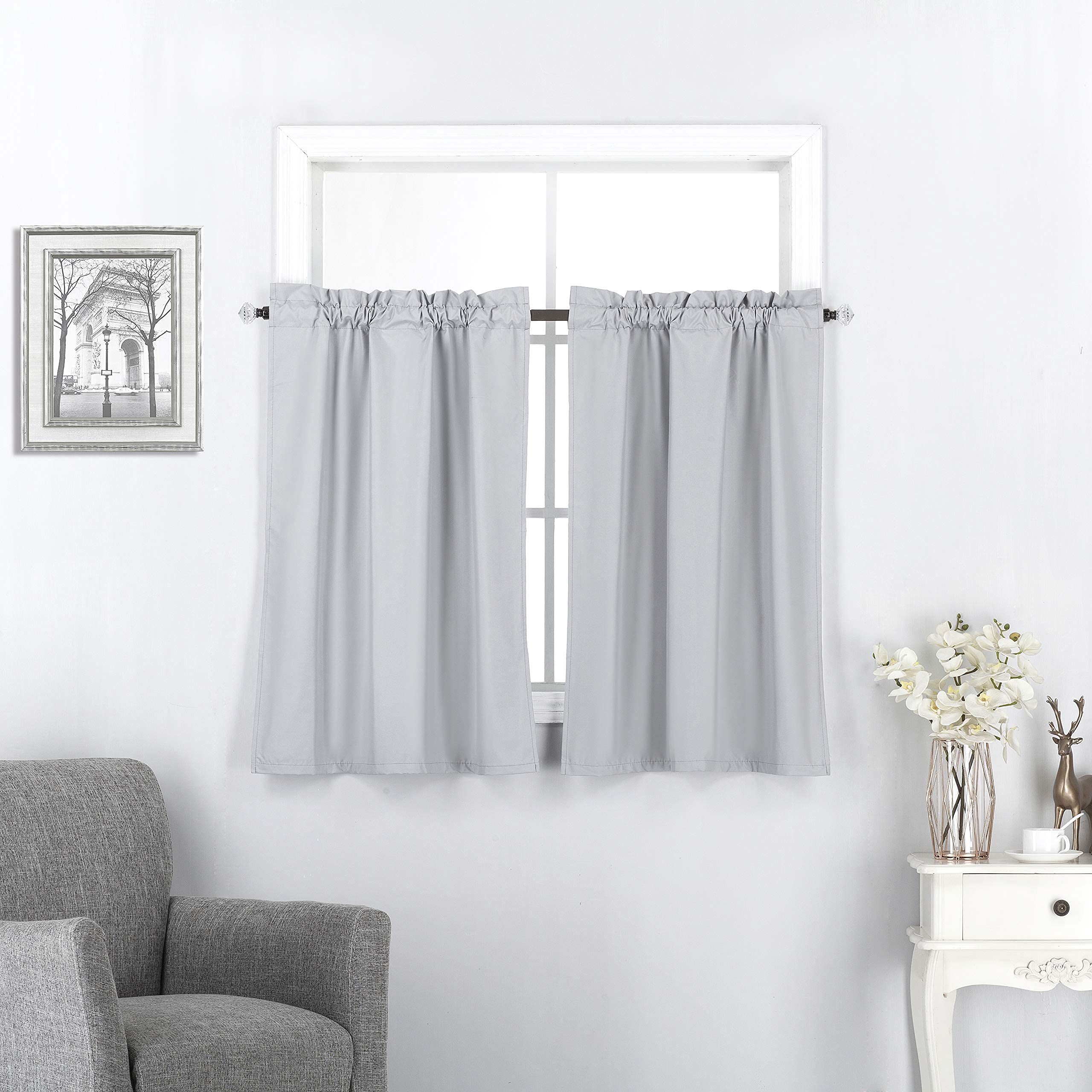 DiamondHome 2 Blackout Panels Small Window Tiers Treatment Curtain Insulated 30" W X 24" L Each for Basement, Kitchen, Bathroom, Or Any Small Window,