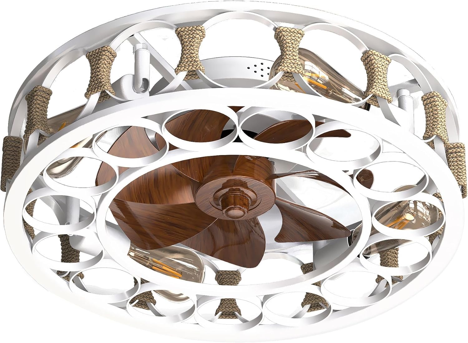 HomeLava 19.7 inch Caged Ceiling Fan with Lights, Flush Mount Low Profile Farmhouse Fan Light, 6 Speed Reversible Timing Ceiling Fan Light Fixture with Remote(Bulbs not Included)