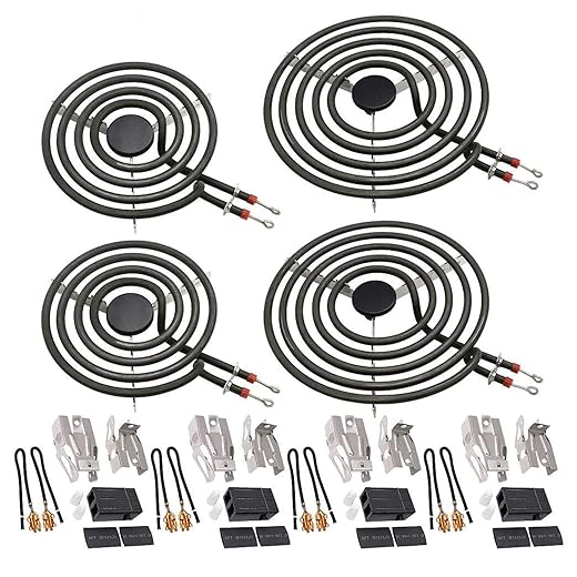 MP22YA Electric Range Burner Element Unit Set(2 pcs MP15YA 6" & 2 pcs MP21YA 8") with 4 Pack 330031 Surface Element Receptacle Kit by Beaquicy - Replacement for Whirlpool Ken-more Ranges/Stoves