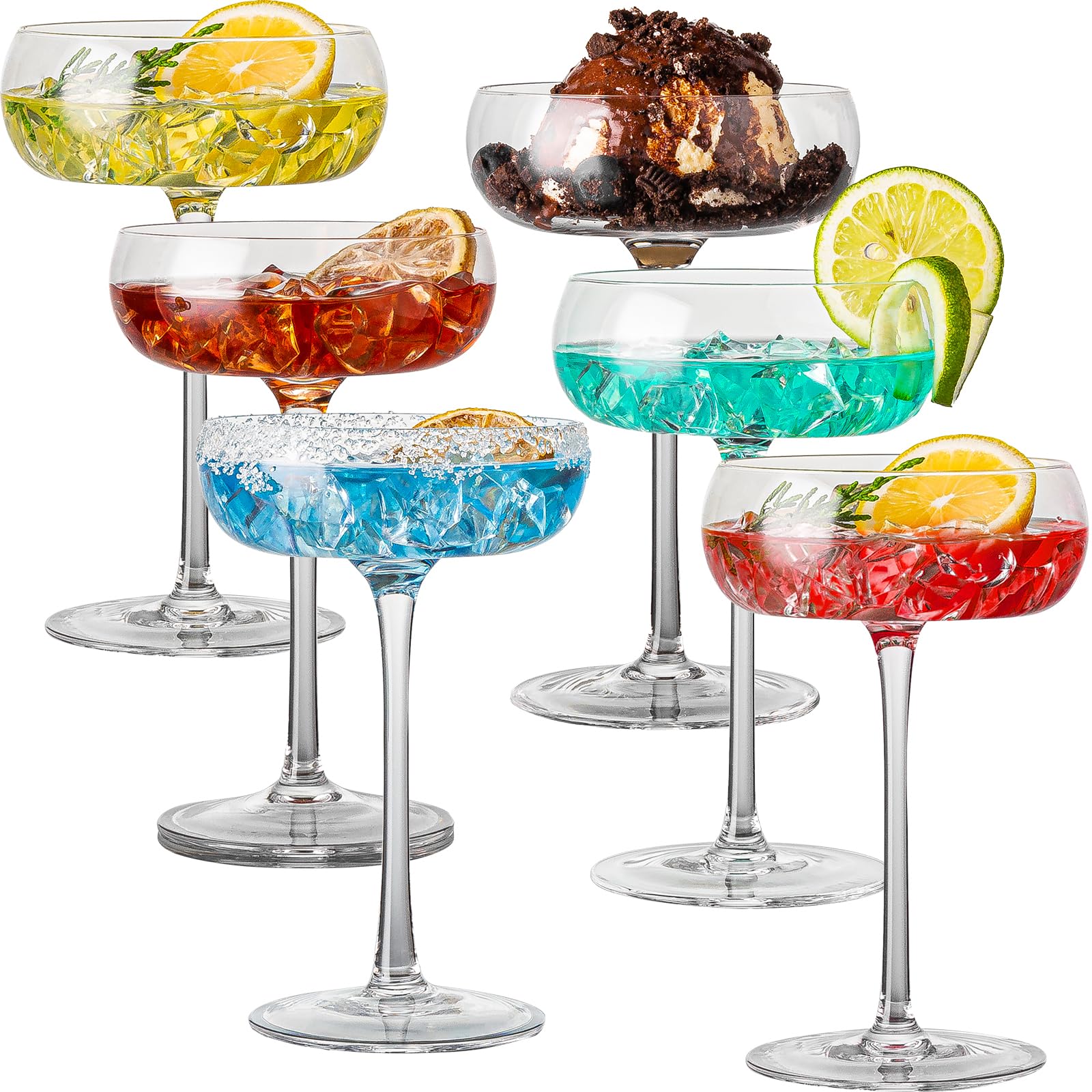 Unique Martini Glasses, 8 oz Vintage Art Deco Coupe Glasses, Set of 6 Classic Cocktail Glasses, Elegant Hand Blown Crystal Manhattan Goblet for Bar, Martini, Cosmopolitan, Gimlet, Pisco Sour