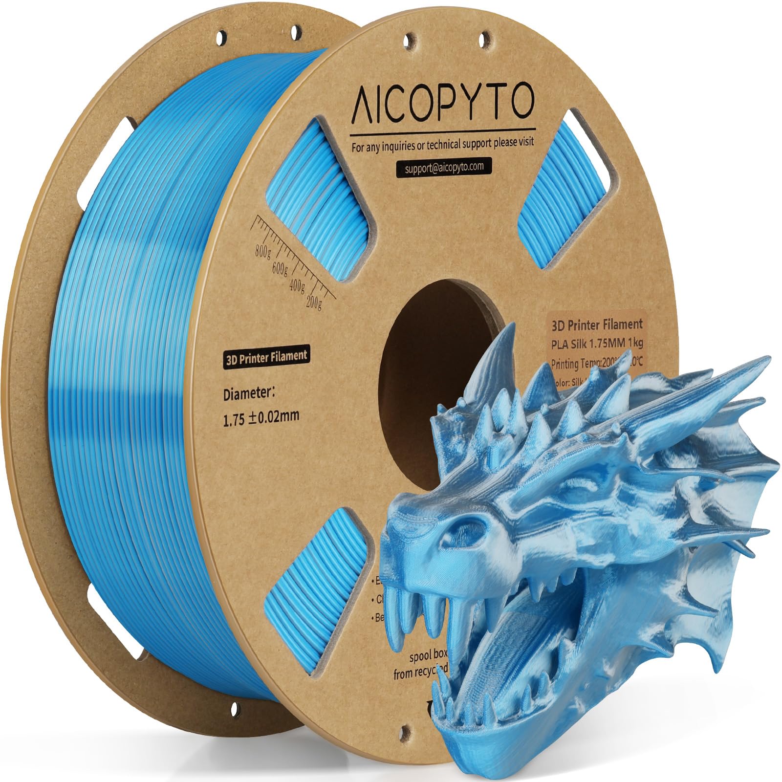 3D Printer Silk PLA Filament 1.75mm, Shiny Dual Color Blue Silver, Dimensional Accuracy +/- 0.02 mm, 1KG (2.1lbs)/Spool Easy to Print for Most FDM 3D Printers