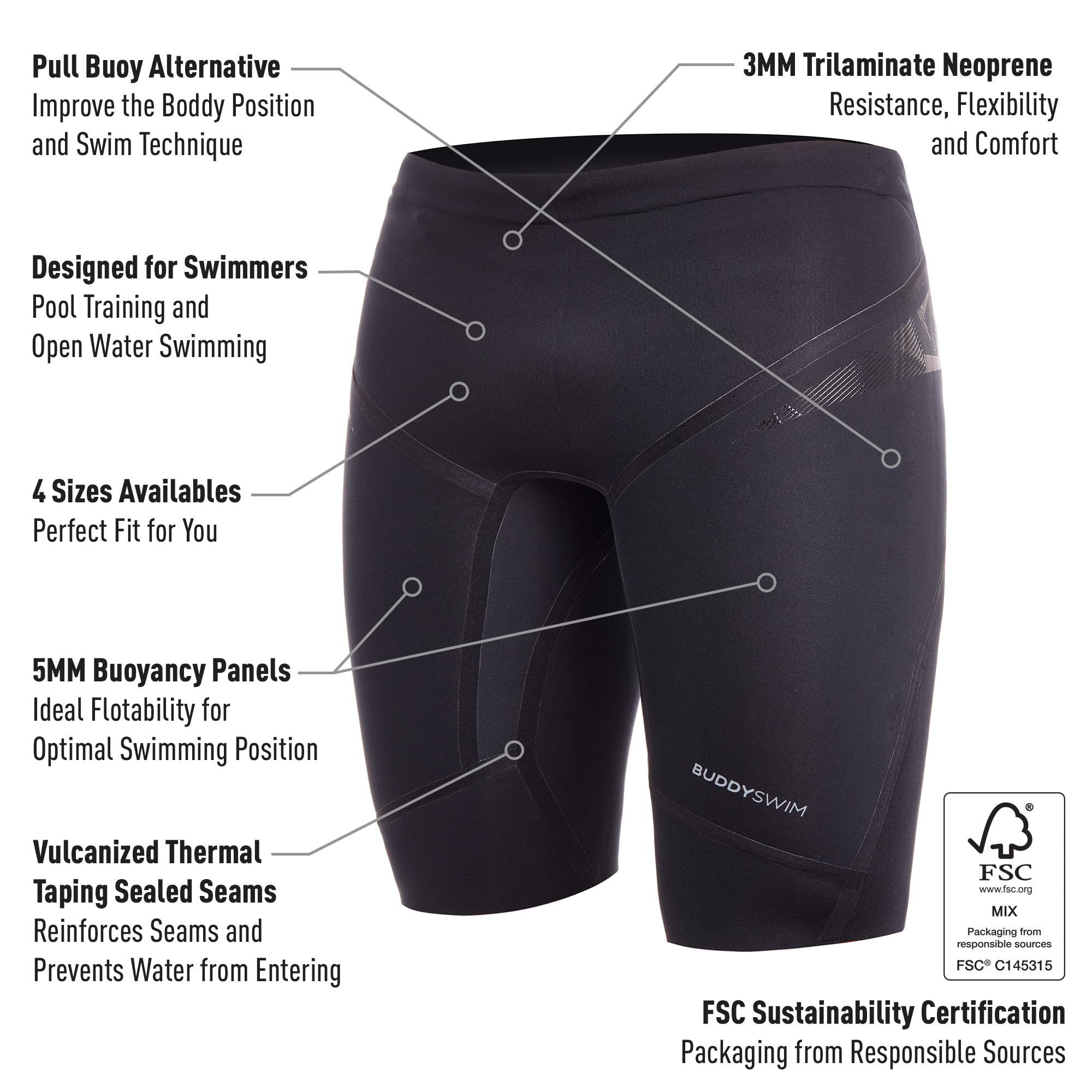 Bañador Neopreno Natación en Aguas Abiertas Neoprene Short Floating Pant 5/3 mm. Pantalón Aislante del Frío para Buceo, Submarinismo, Surf y Trabajos en el Agua