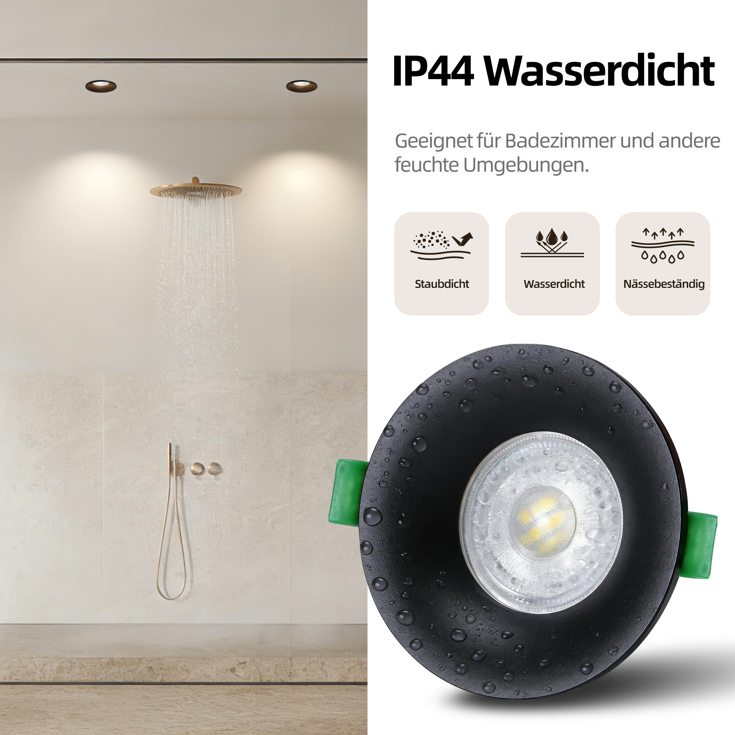 6er LED Einbaustrahler 230V Dimmbar 5W 3CCT IP44 Deckenspots | LED Spots Einbauleuchten 550lm CRI90+ Warmweiß Neutralweiß Kaltweiß für Küche Wohnzimmer Flur ohne Trafo Ø75mm