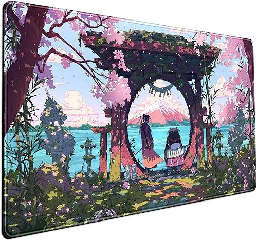Alfombrilla de escritorio japonesa rosa para mouse con diseño de anime, color verde, alfombrilla de mouse grande para escritorio, computadora,