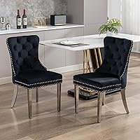 Vista 30 de KCC Juego de 6 sillas de comedor de terciopelo, silla de comedor tapizada de alta gama con respaldo acolchado, anillo de tracción de cabeza de Beige