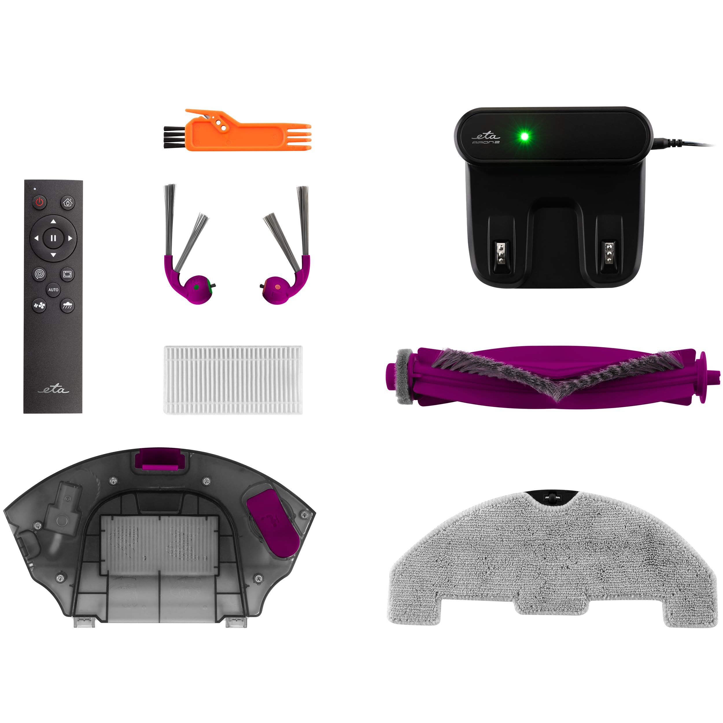 ETA Aron 2 Robotersauger mit Wischfunktion | Saug- und Wischroboter mit Smart-App | Super-Slim-Design, Double Mop Modus gegen Flecken | Gyro-Navigation I HEPA-Filter | Schwarz