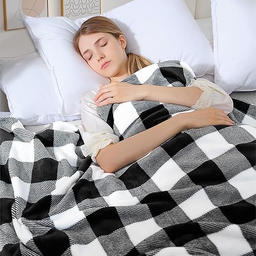Miniatura 4 de Touchat Manta de forro polar tamaño individual manta de franela a cuadros de búfalo para sofá cama 60 x 80 pulgadas manta de felpa súper suave