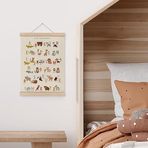 Miniatura 6 de MAQIKA ABC - Póster del alfabeto enmarcado con colgador de madera, pancarta del alfabeto, póster del alfabeto para niños pequeños, decoración de