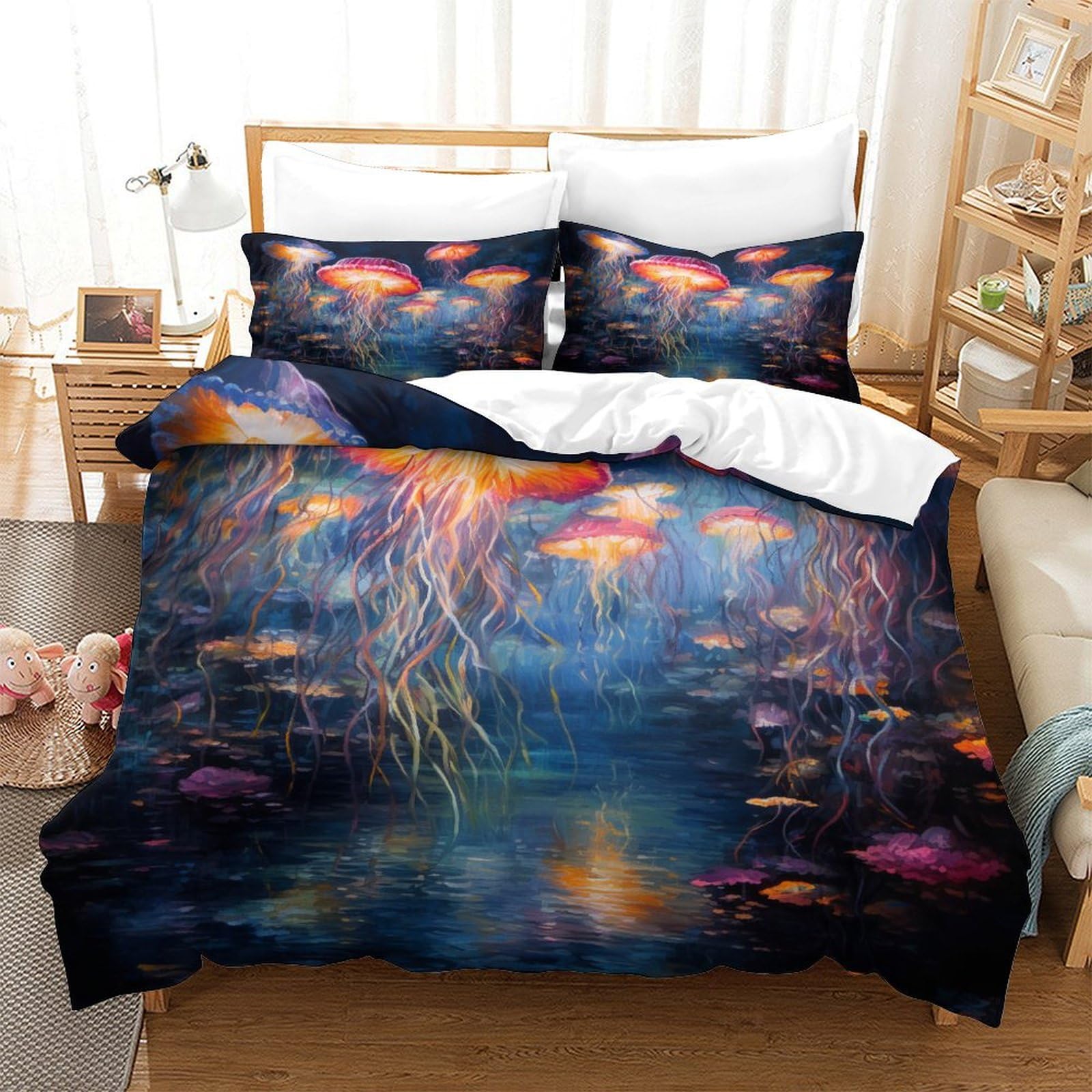 Housse de couette peinture à l'huile pour une chambre d'amis accueillante et moderne