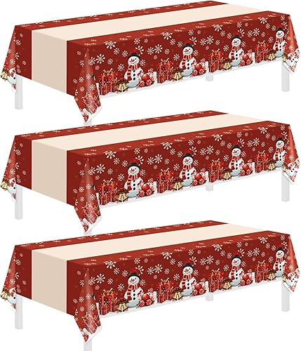 Mantel de Navidad, paquete de 3 manteles de plástico desechables de 54 x 108 pulgadas, suministros para fiestas de Navidad, mantel de plástico,