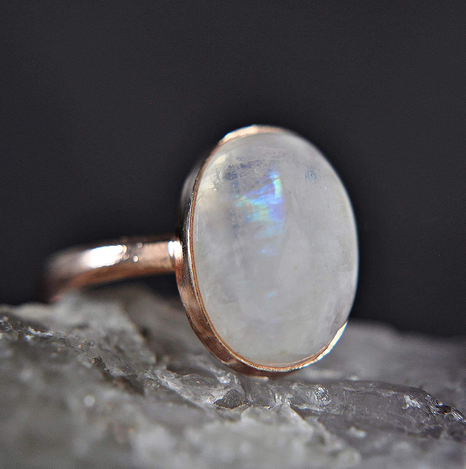 Mondstein 925 Sterling Silber - Edelstein - rosé vergoldet - verstellbarer Ring - Geburtsstein - Juni - oval - weiß - Eleganz - Geschenk für Sie - Schmuck- Handmade Geschenk - Muttertagsgeschenk