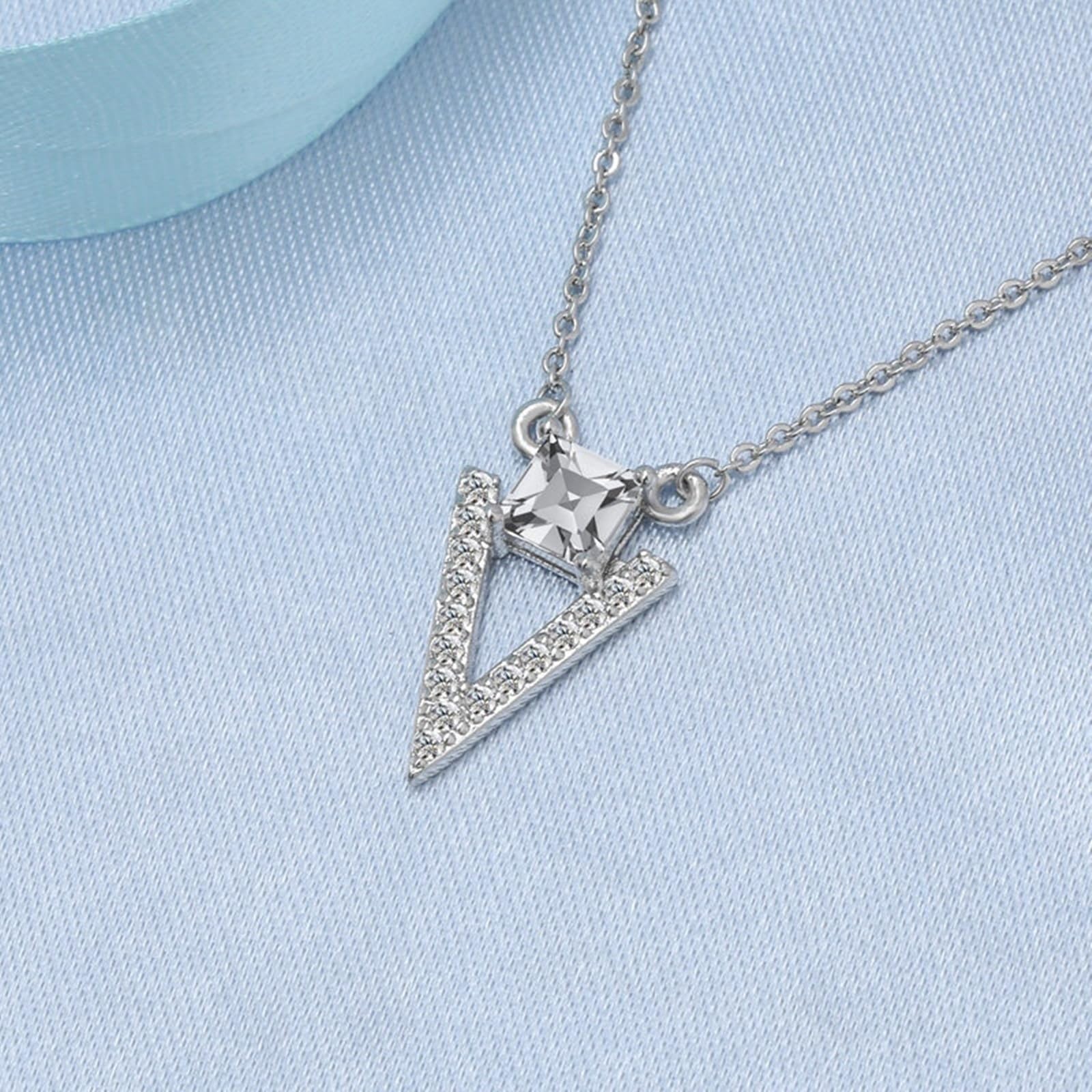 Collana 9kt/14kt/18kt Oro Bianco, Collana Ciondolo Donna Triangolo con Diamante Sintetico, Catena Regolabile 40+5 cm