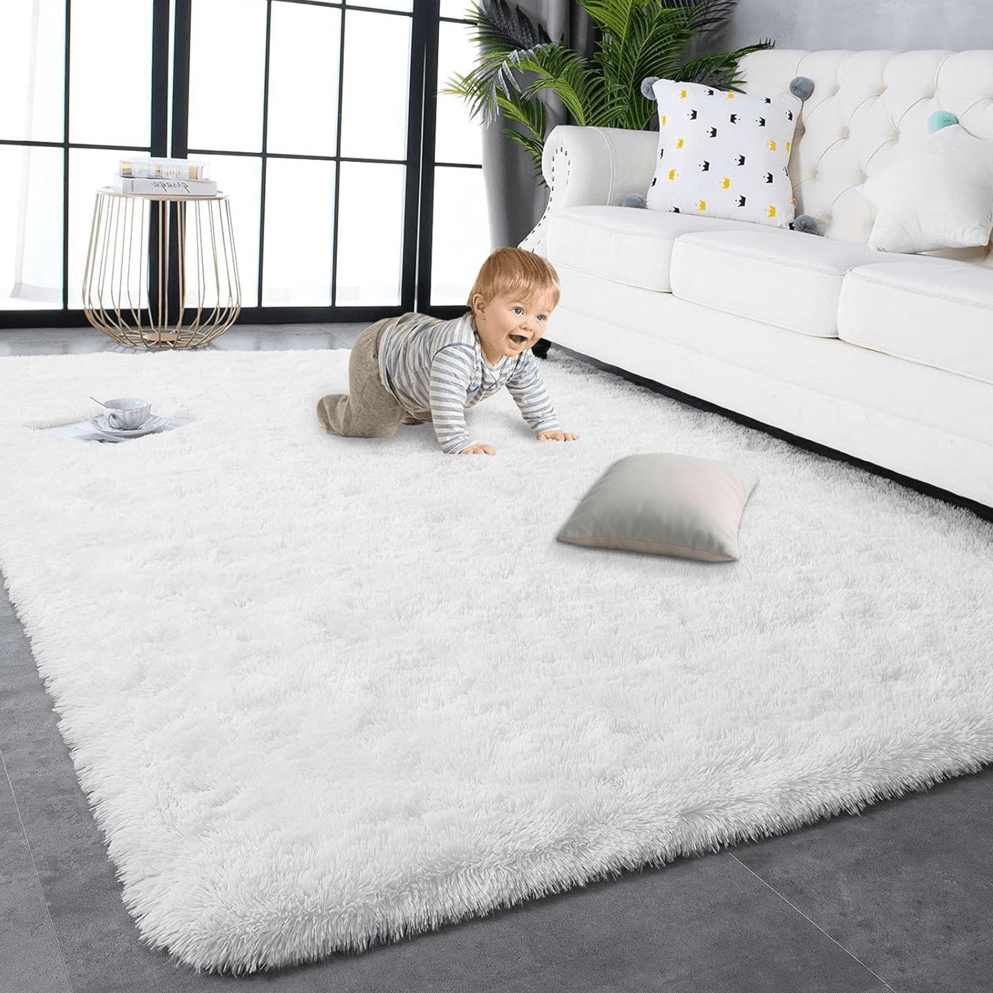 Tapis salon 200 x 250 cm antidérapant moquette chambre blanc moderne