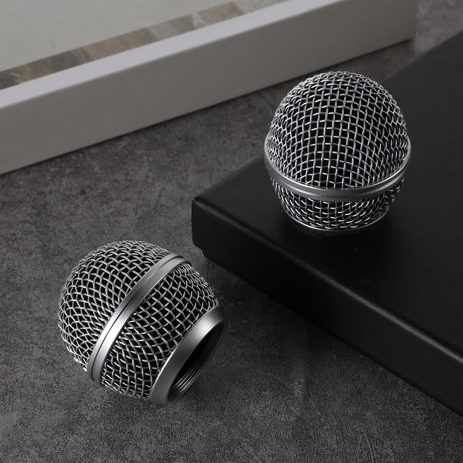 Microphone Head Replace Microphone Cover Microphone Windscreen Microphone Pop Filter Microphone Ball Head Mesh with Inner Foam Microphone Replacement Grille for Shure Sm58, 2 Pcs, Silver image 5