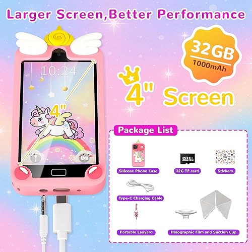 Miniatura 4 de Teléfono inteligente para niños, cámara dual con pantalla táctil de 4 pulgadas, 24 aplicaciones sin WiFi y 28 juegos educativos, regalos de