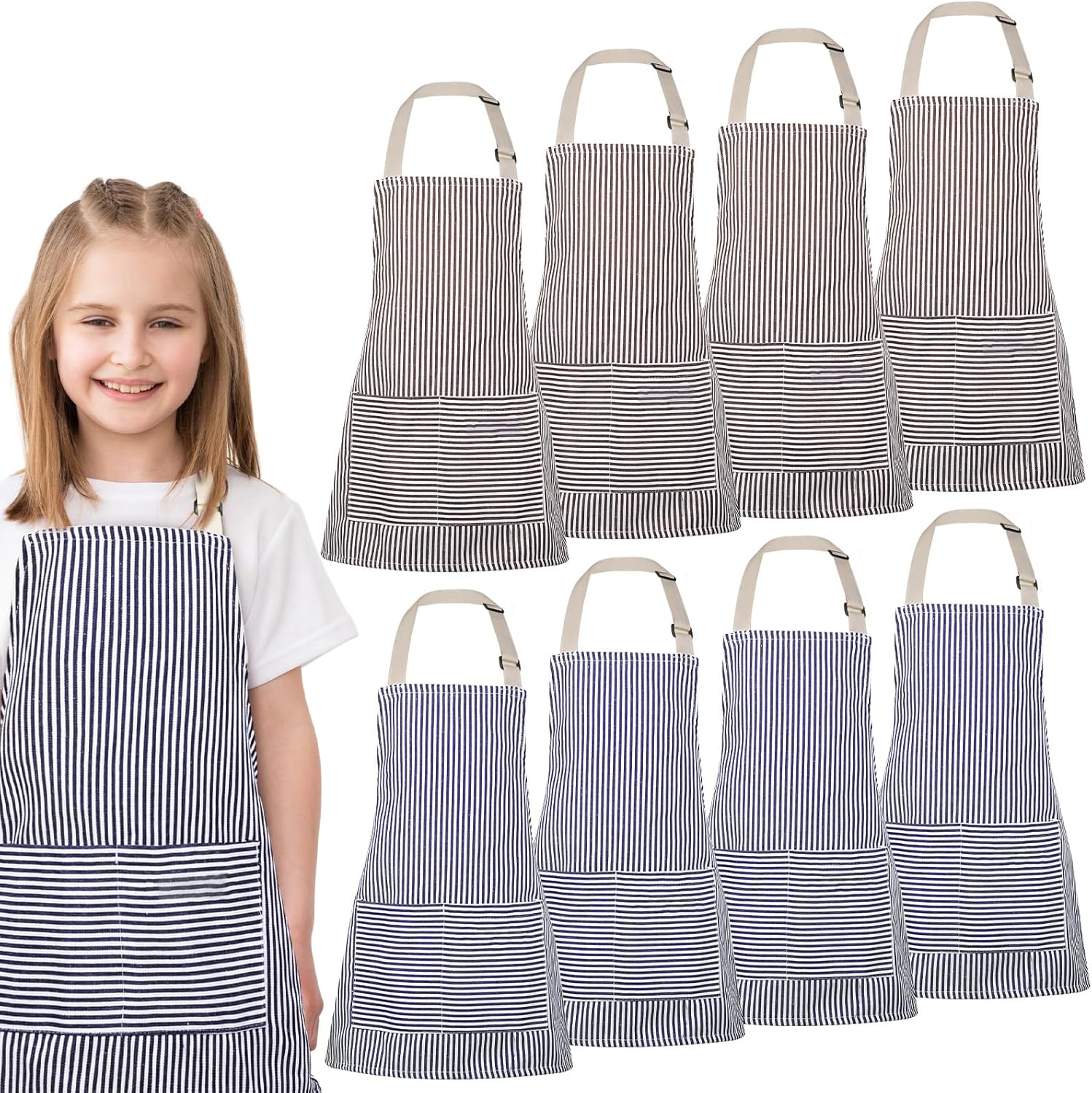Newcotte Kids Apron Toddler Cotton Adjustable Bib Chef Apron with 2 Pockets for Boys and Girls Children