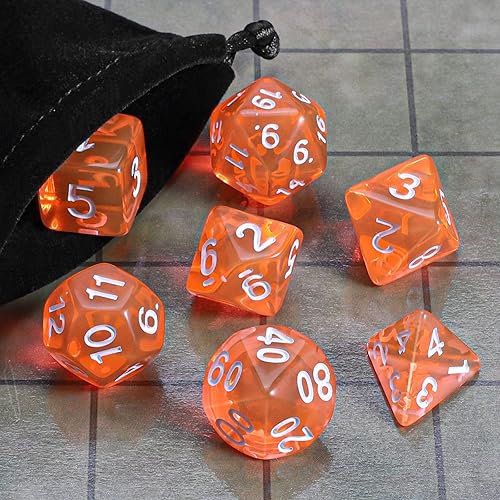 Vista 55 de CiaraQ DND - Juego de dados poliédricos con una bolsa de dados negra para juegos de mesa de rol D&D RPG MTG Rojo mezclado con naranja + purpurina