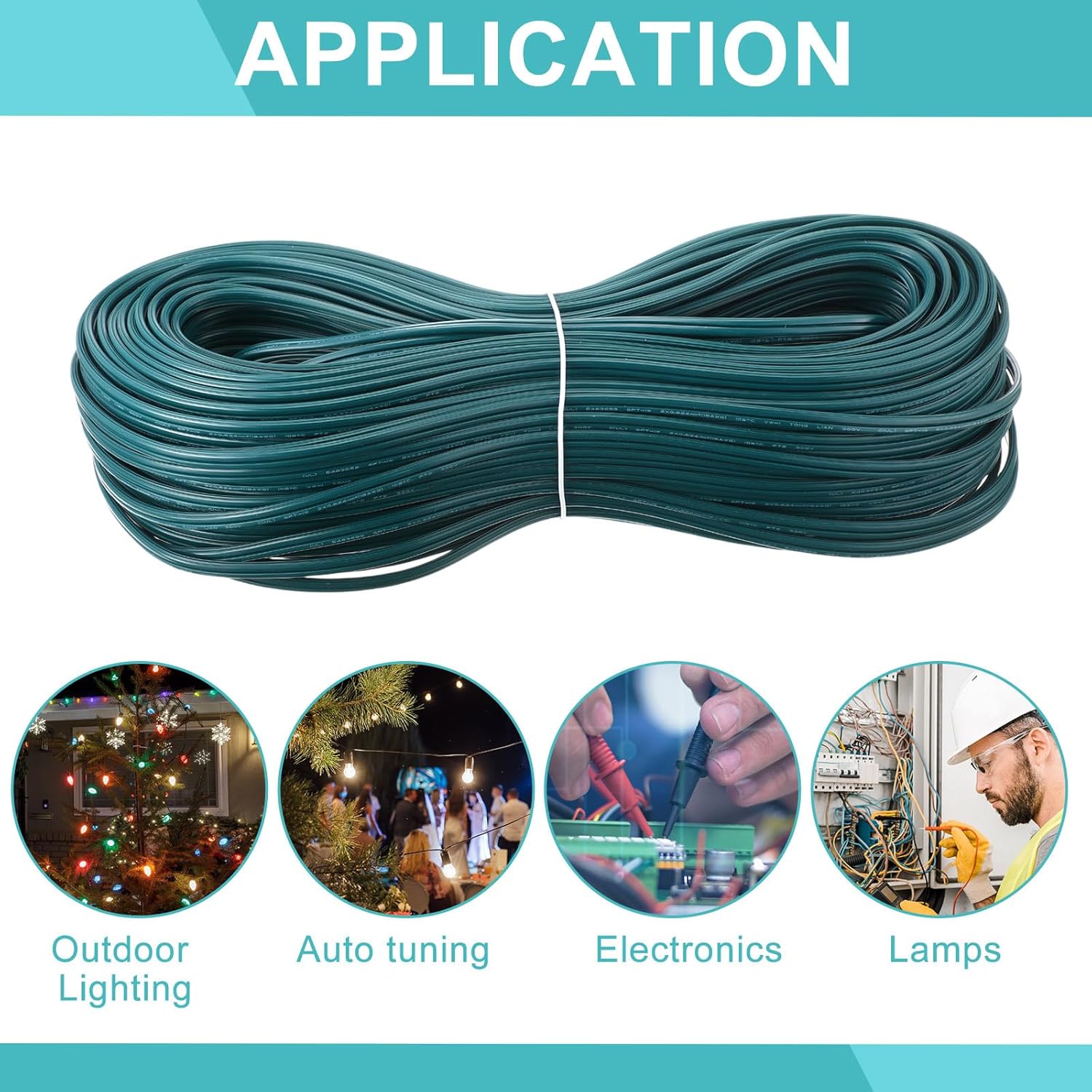 Relaxweex 200ft 18/2 SPT-1 Electrical Wire Zip Cord Wire 18 Gauge 2 Conductor with 16 Male Female Plug Stripper for Christmas Holiday Outdoor Lighting Landscape(Green)