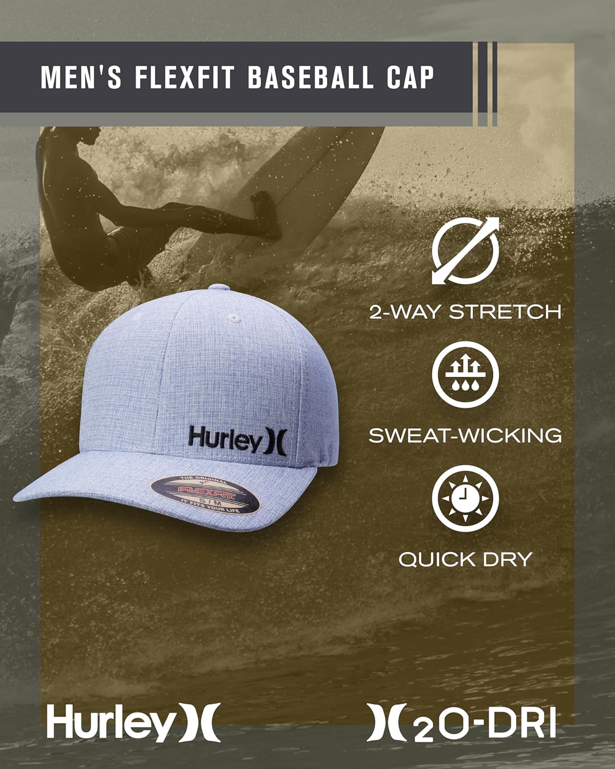 Hurley mens One & Only Corp Flexfit Perma Curve Bill Baseball Hat - Image 2