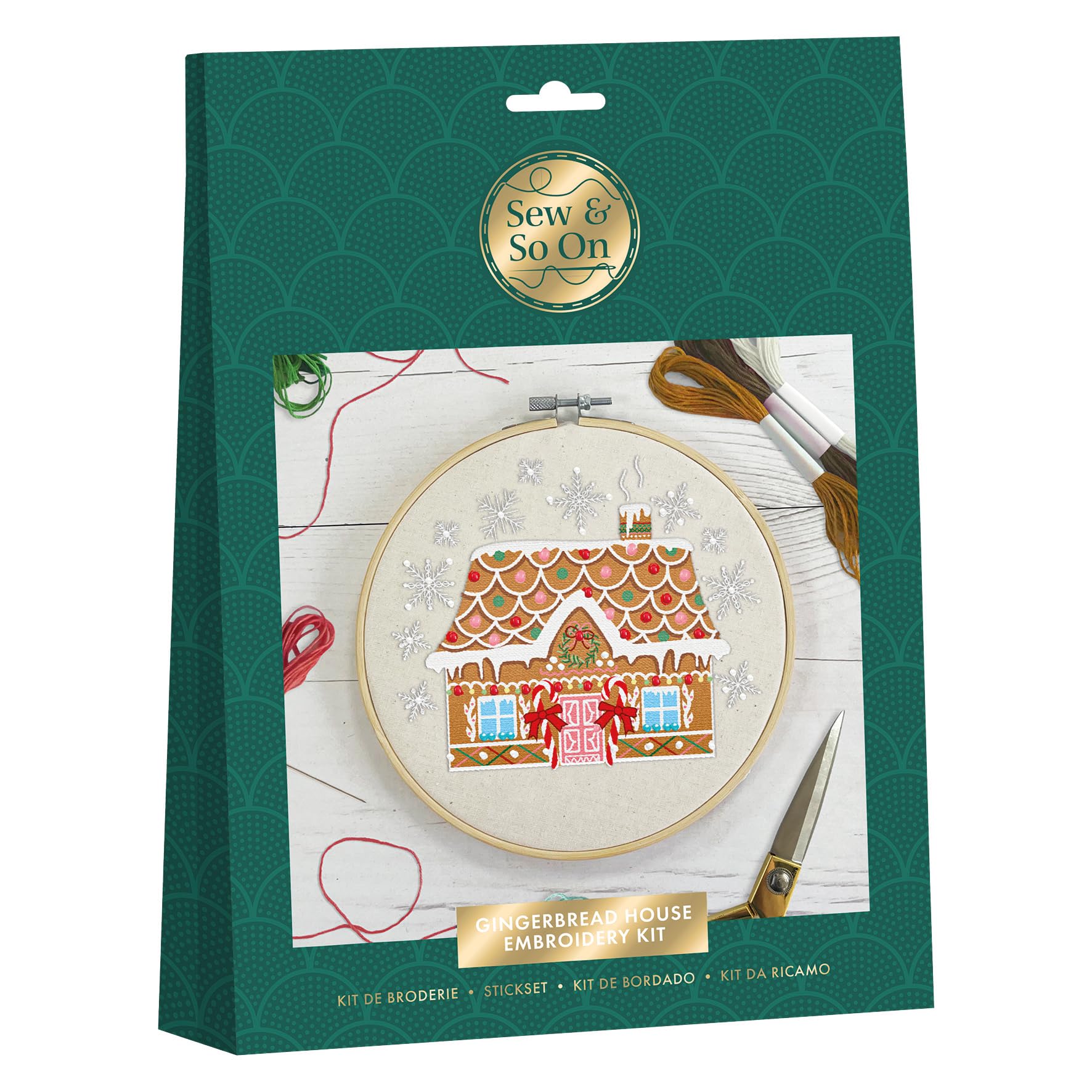 Sew And So On Premium Embroidery Kit, Gingerbread House, Embroidery Kits for Adults & Cross Stitch Kits for Adults Beginners, Gift Idea Embroidery Kit Beginner with Embroidery Patterns