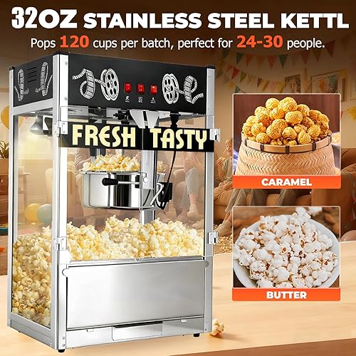 Miniatura 5 de Máquina comercial de palomitas de maíz de 32 onzas, máquina grande para hacer palomitas de maíz, máquina de maíz para encimera de cine con control