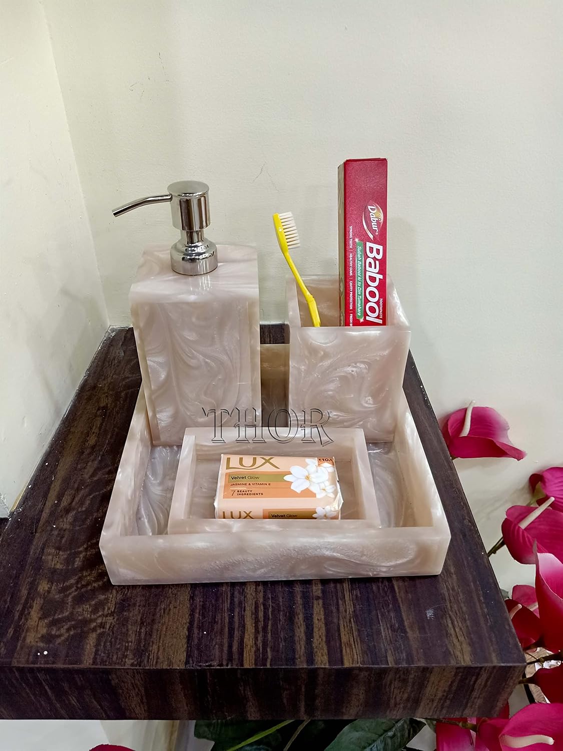 Stylish Luxury Bathroom Sets Stone - Bathroom Accessories Decor/Soap Dispenser, Tooth Brush Holder and Soap Dish and Towel Tray Set of 4 Rustic Vintage Home Decor Gifts