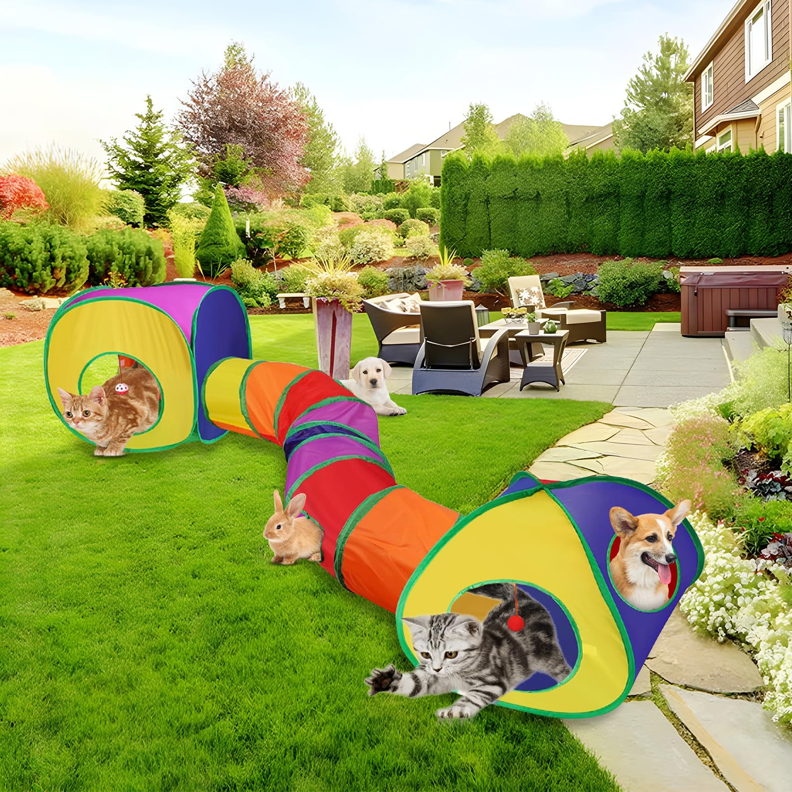 Jouet Tunnel Tente pour Chat Interieur Exterieur Jeu Tunelle pour Chat Interactif 3 en 1 Jouets pour Chats Jeux pour Chaton Tunelle Cat Toy Tunnel Pliable Cadeau pour Chien Lapin Chats Cobaye