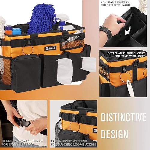 Miniatura 10 de Organizador de suministros de limpieza portátil, organizador de suministros de limpieza con asa y correas para el hombro para amas de casa, debajo