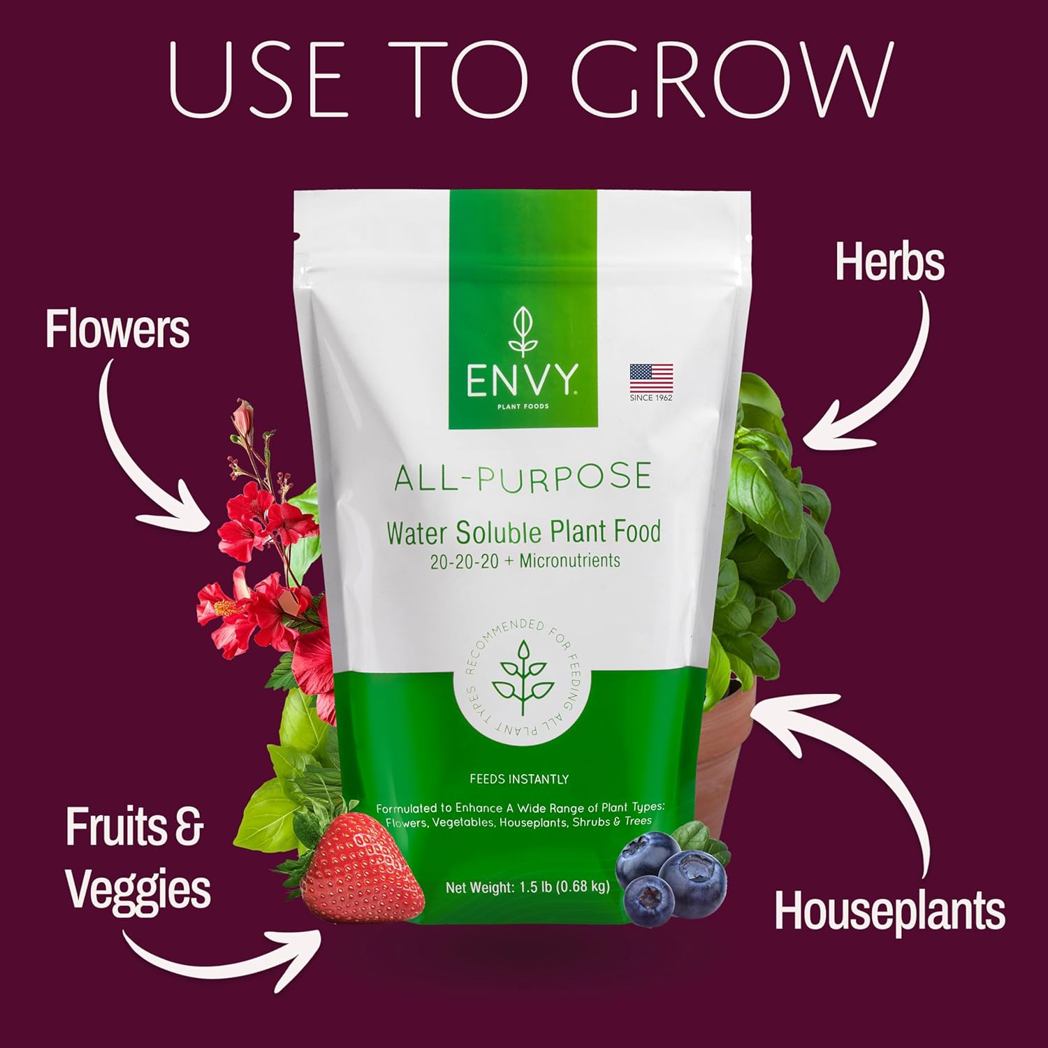 ENVY All-Purpose Plant Fertilizer, 3 Pound - Makes 300 Gallons, for Indoor and Outdoor Plants, Pet Safe, Water Soluble, Made in USA