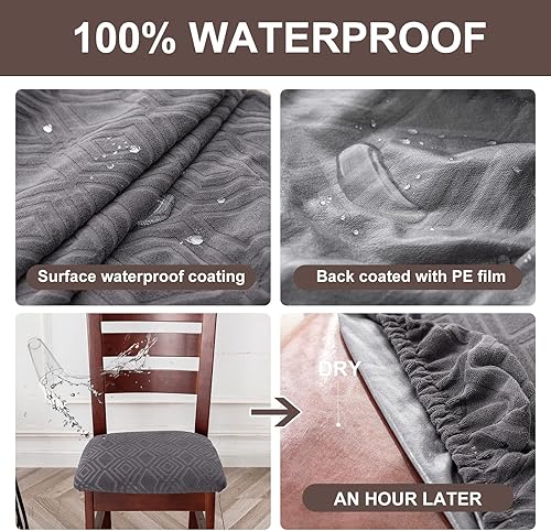 Miniatura 3 de Genina Juego de 4 fundas de asiento impermeables para sillas de comedor, fundas protectoras elásticas para silla de comedor, para cocina, hotel (4,